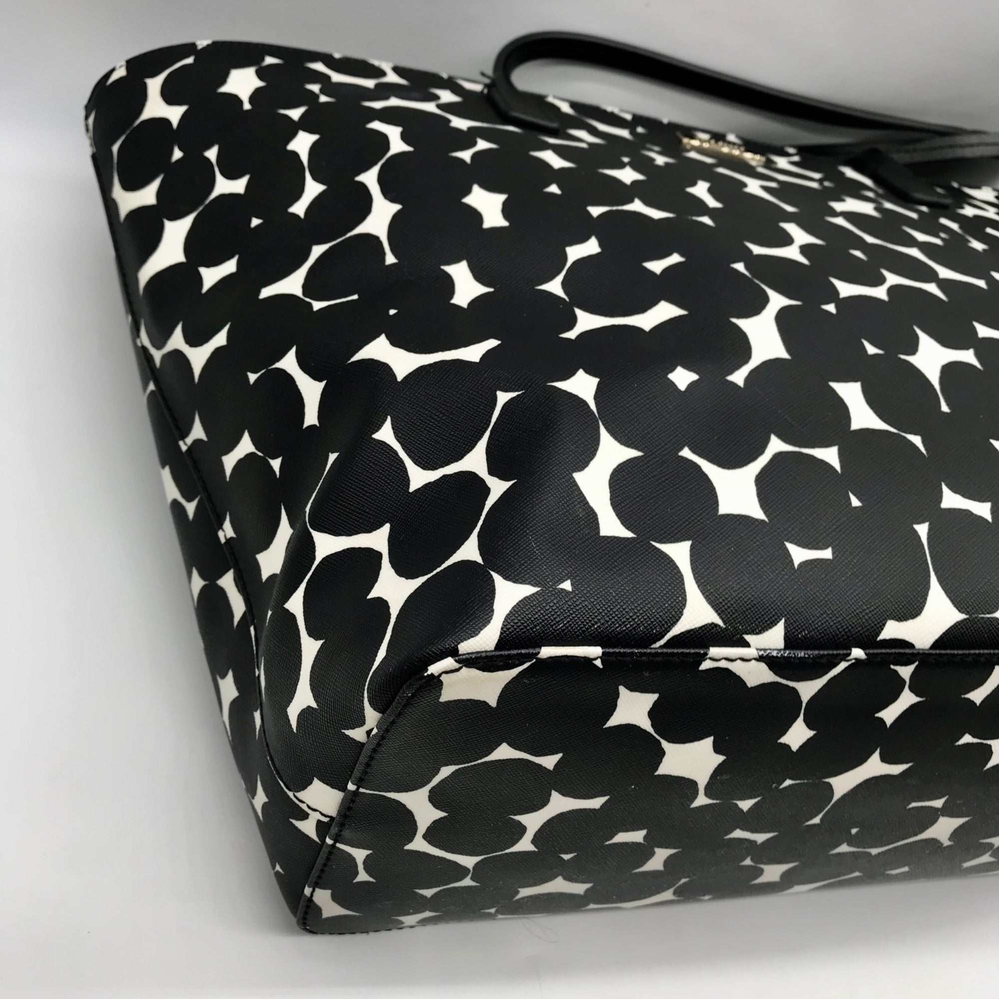 Kate Spade Black And White Leather Splodge Dot Margareta Shore Street Tote Bag