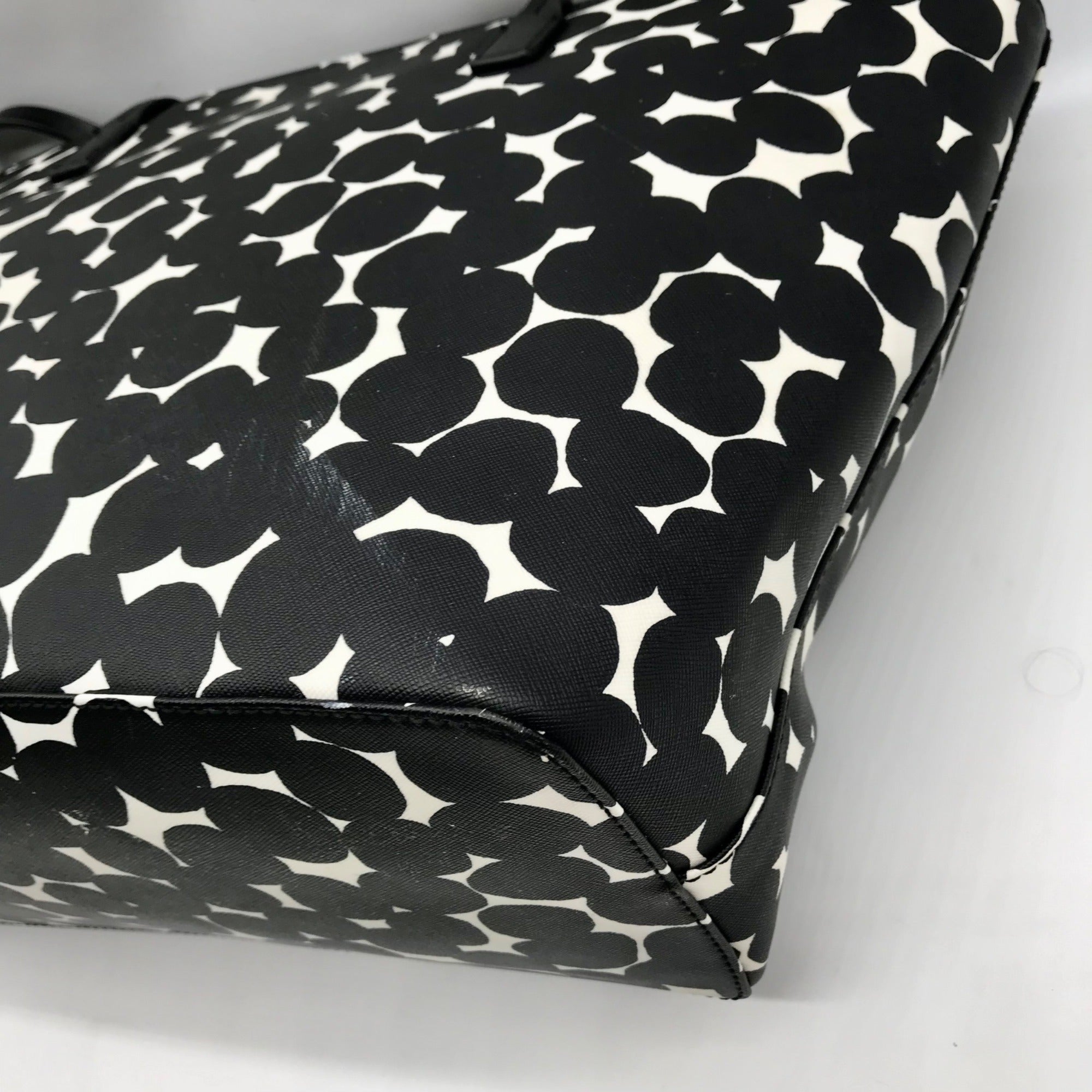 Kate Spade Black And White Leather Splodge Dot Margareta Shore Street Tote Bag