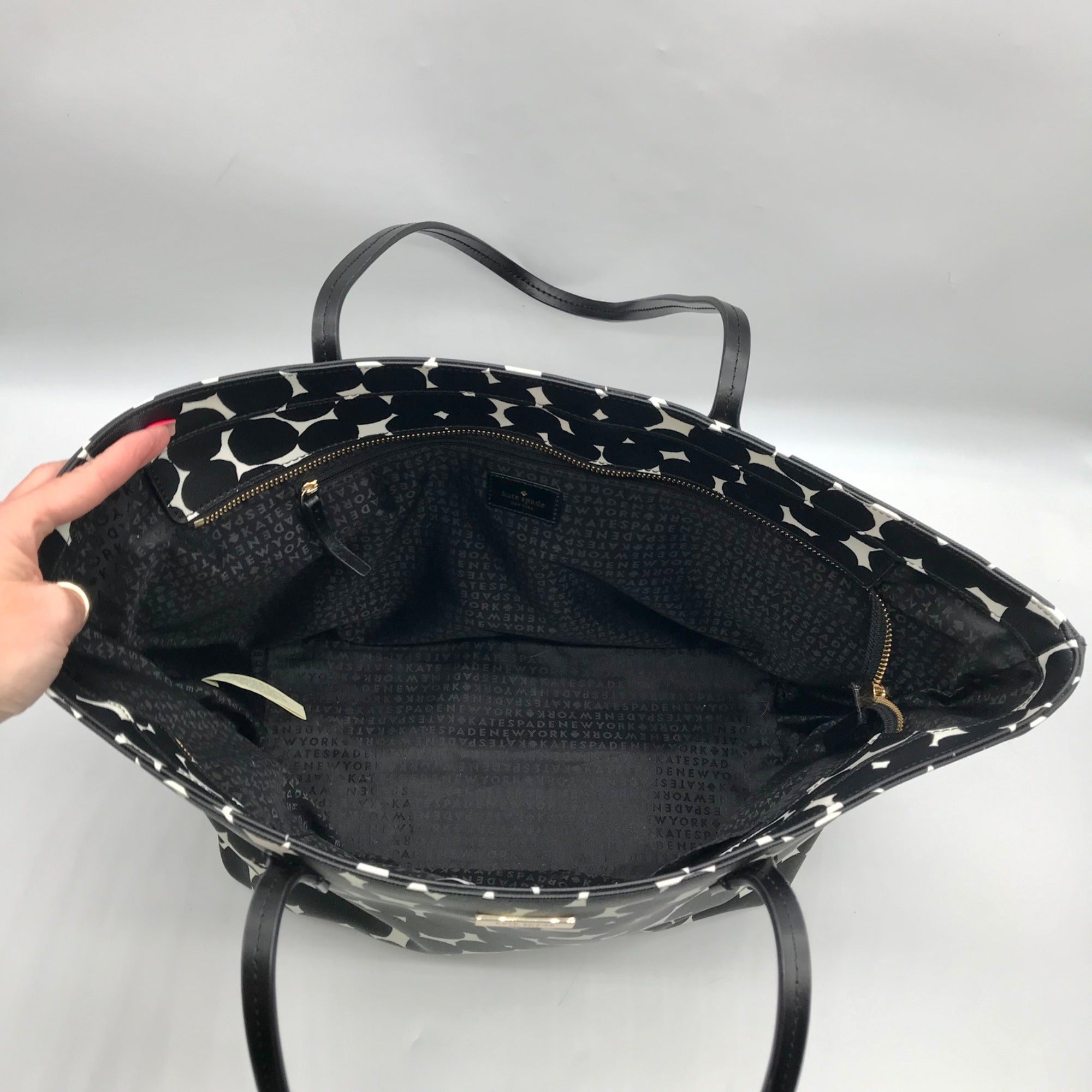 Kate Spade Black And White Leather Splodge Dot Margareta Shore Street Tote Bag