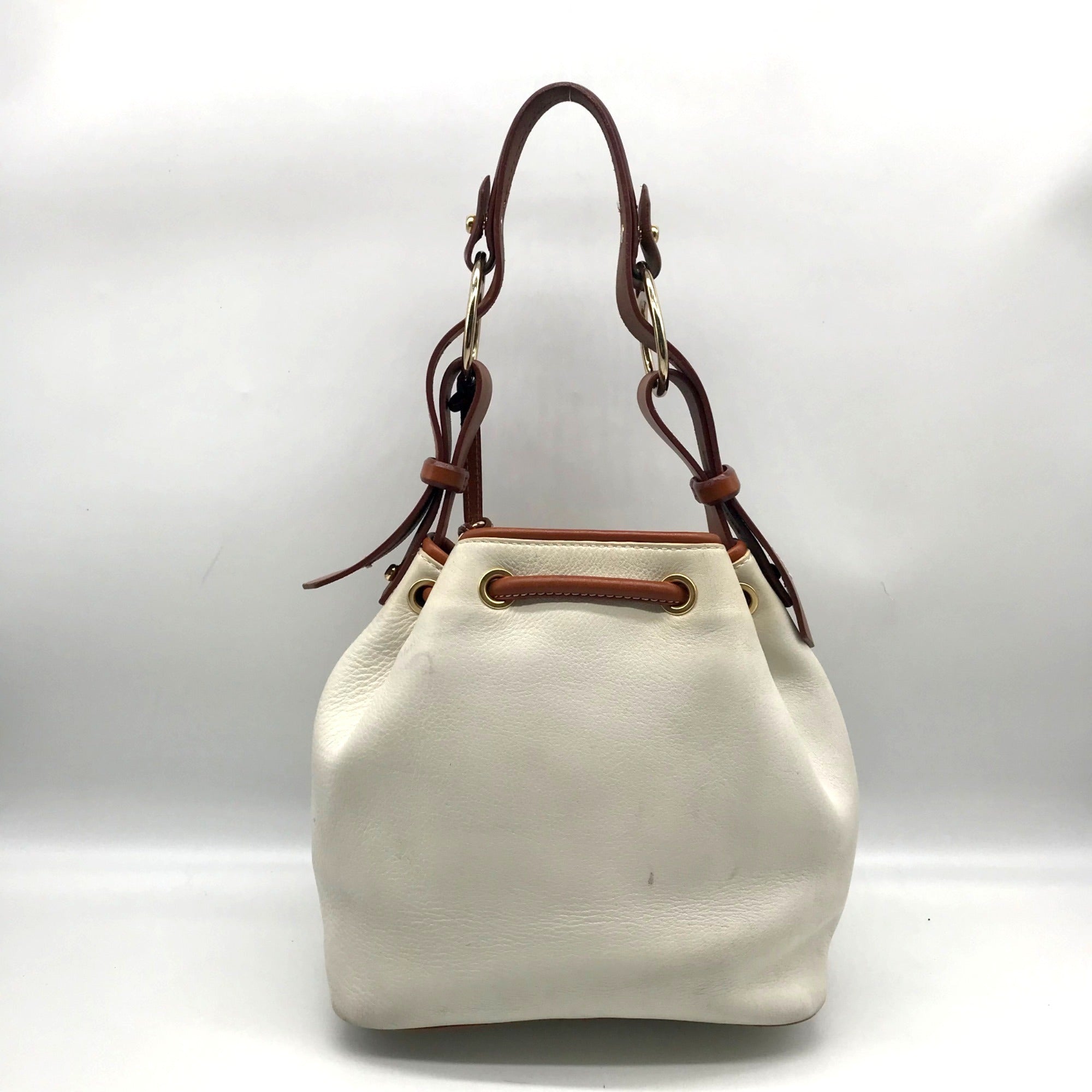 Dooney &amp; Bourke Ivory &amp; Brown Vintage Drawstring Shoulder Bag