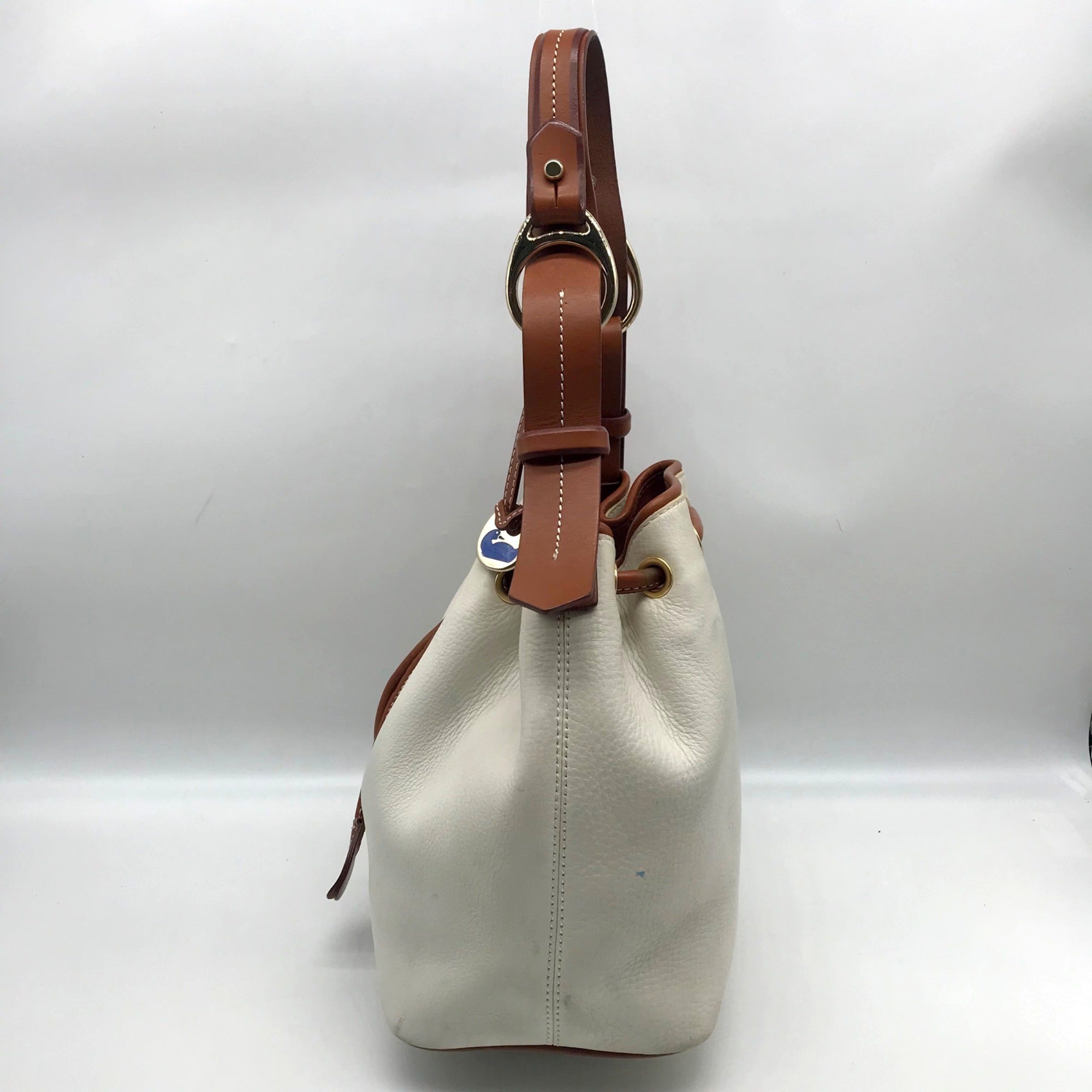 Dooney &amp; Bourke Ivory &amp; Brown Vintage Drawstring Shoulder Bag