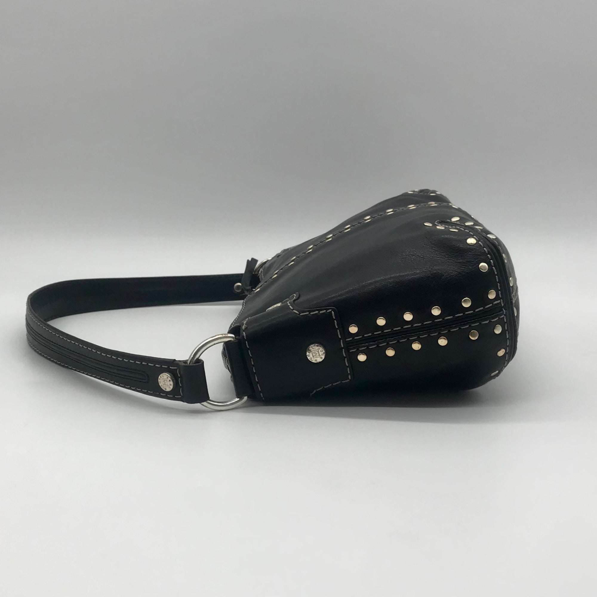 Michael Kors Black Leather And Silver Studded Shoulder Bag