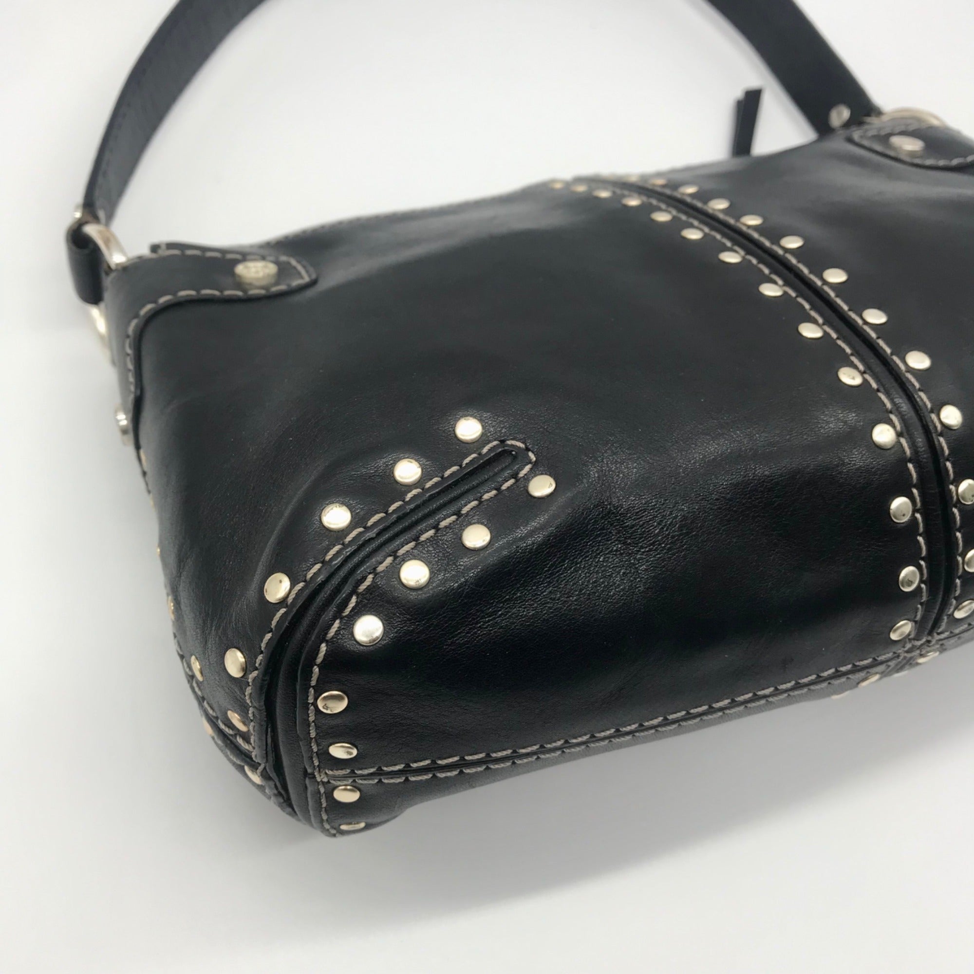Michael Kors Black Leather And Silver Studded Shoulder Bag