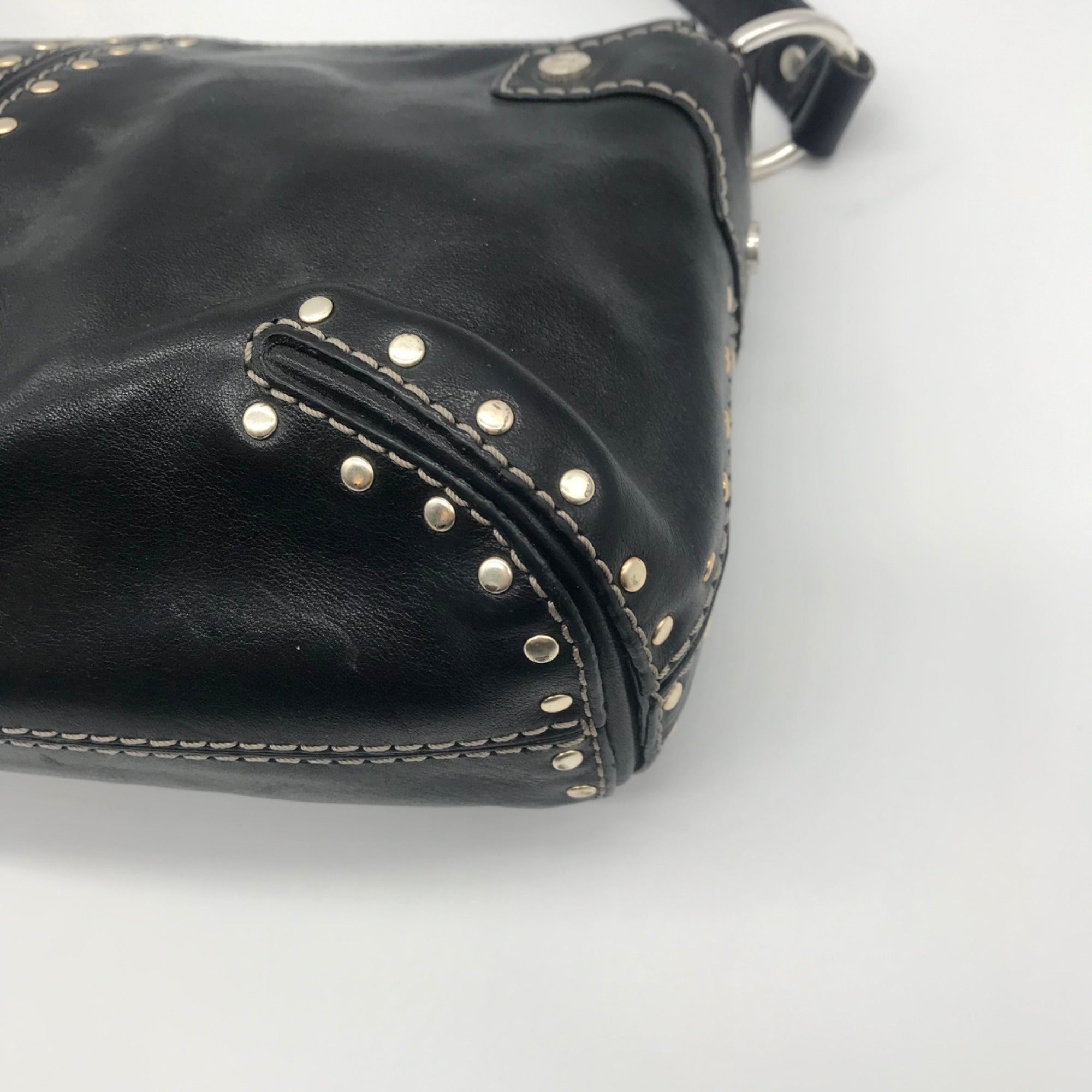 Michael Kors Black Leather And Silver Studded Shoulder Bag