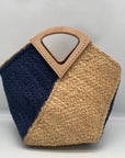 MMS Brands Natural Woven Jute and Blue Braided Tote Bag