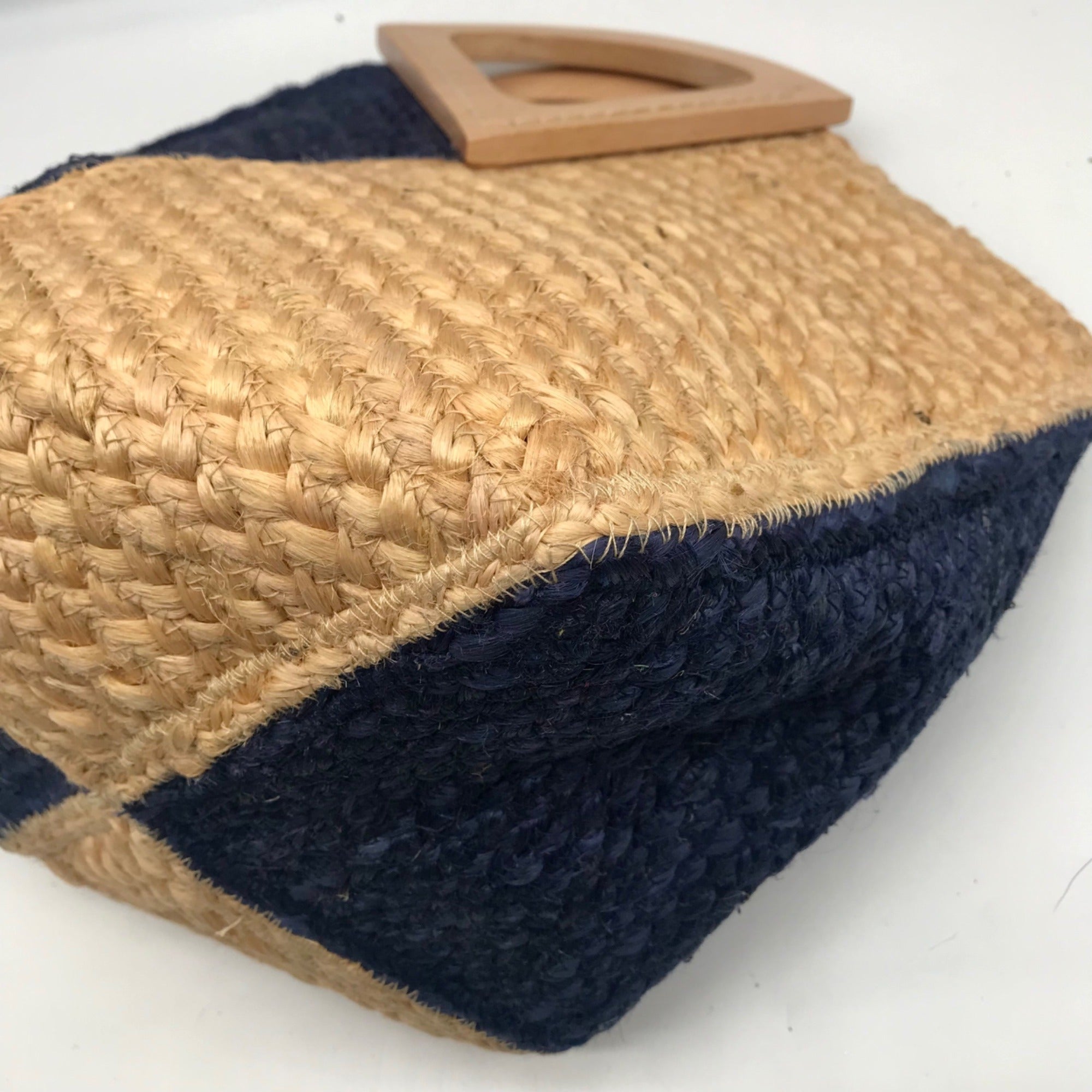 MMS Brands Natural Woven Jute and Blue Braided Tote Bag