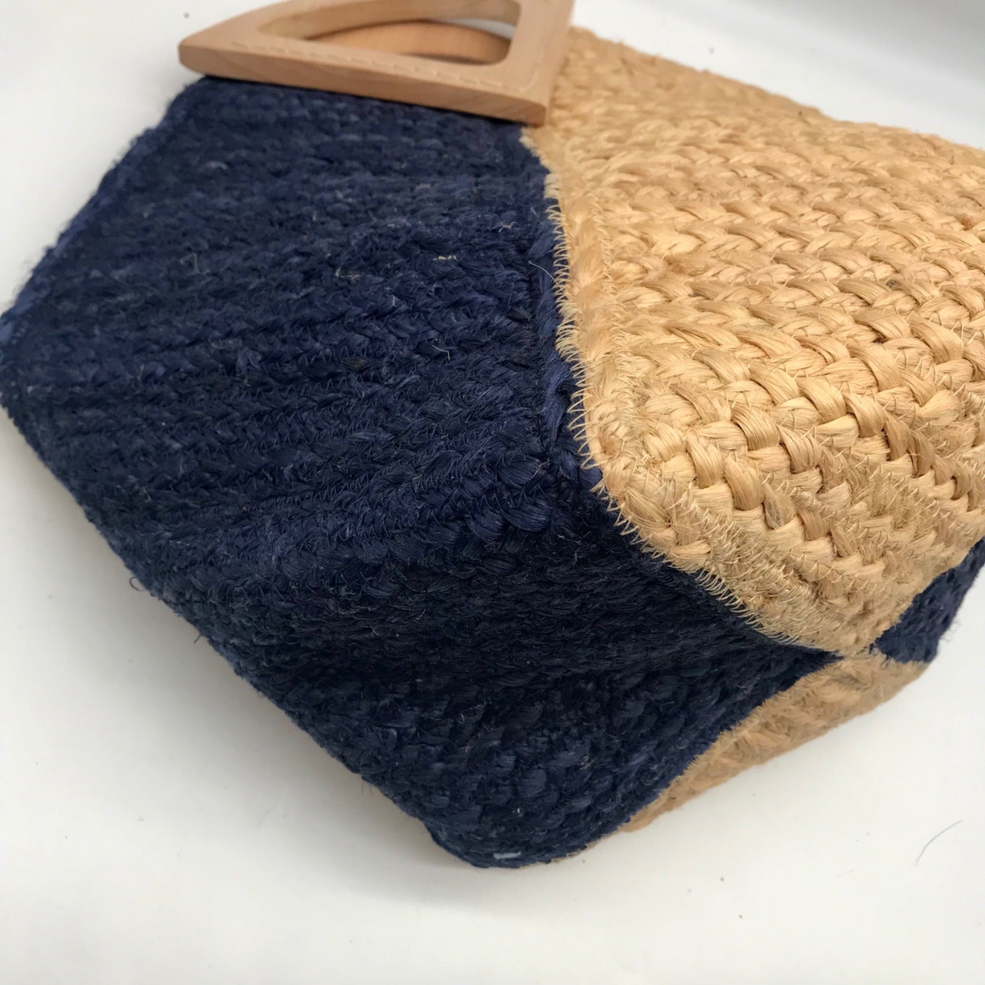 MMS Brands Natural Woven Jute and Blue Braided Tote Bag