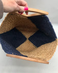 MMS Brands Natural Woven Jute and Blue Braided Tote Bag