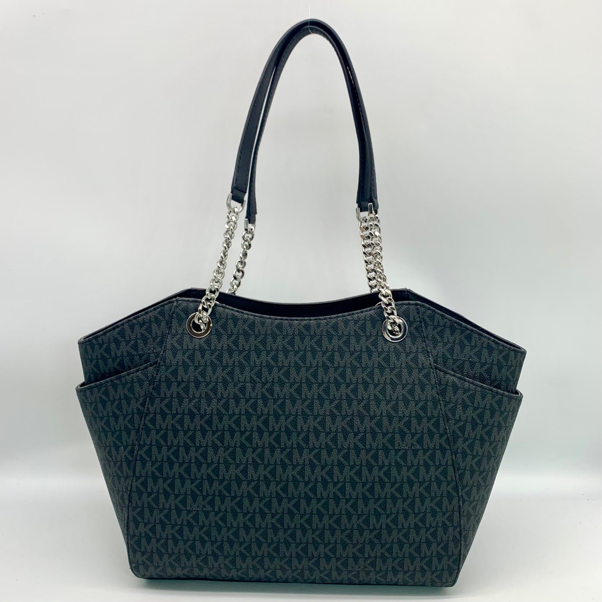 Michael Kors Jet Set Black Signature Coated Canvas Shoulder Bag