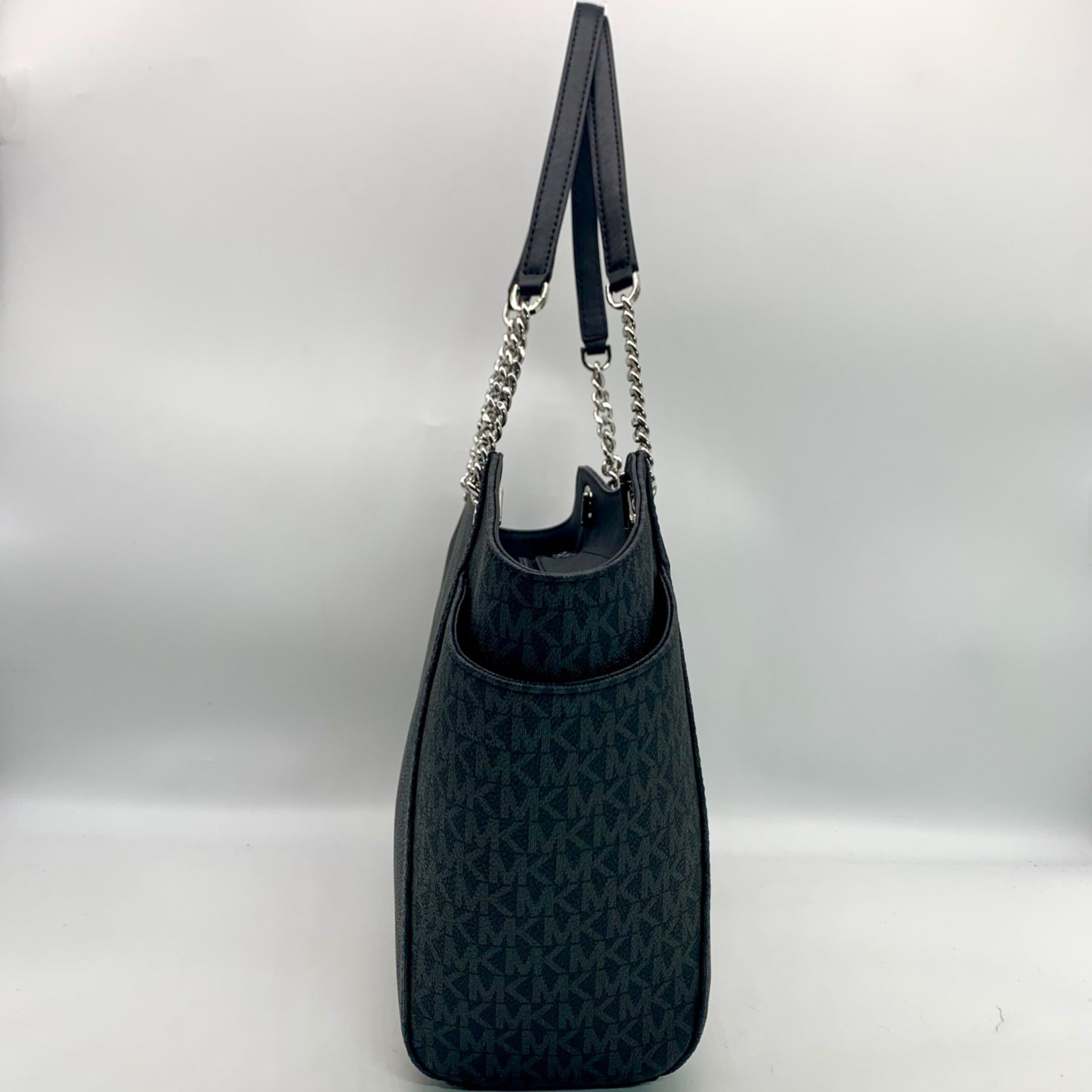 Michael Kors Jet Set Black Signature Coated Canvas Shoulder Bag