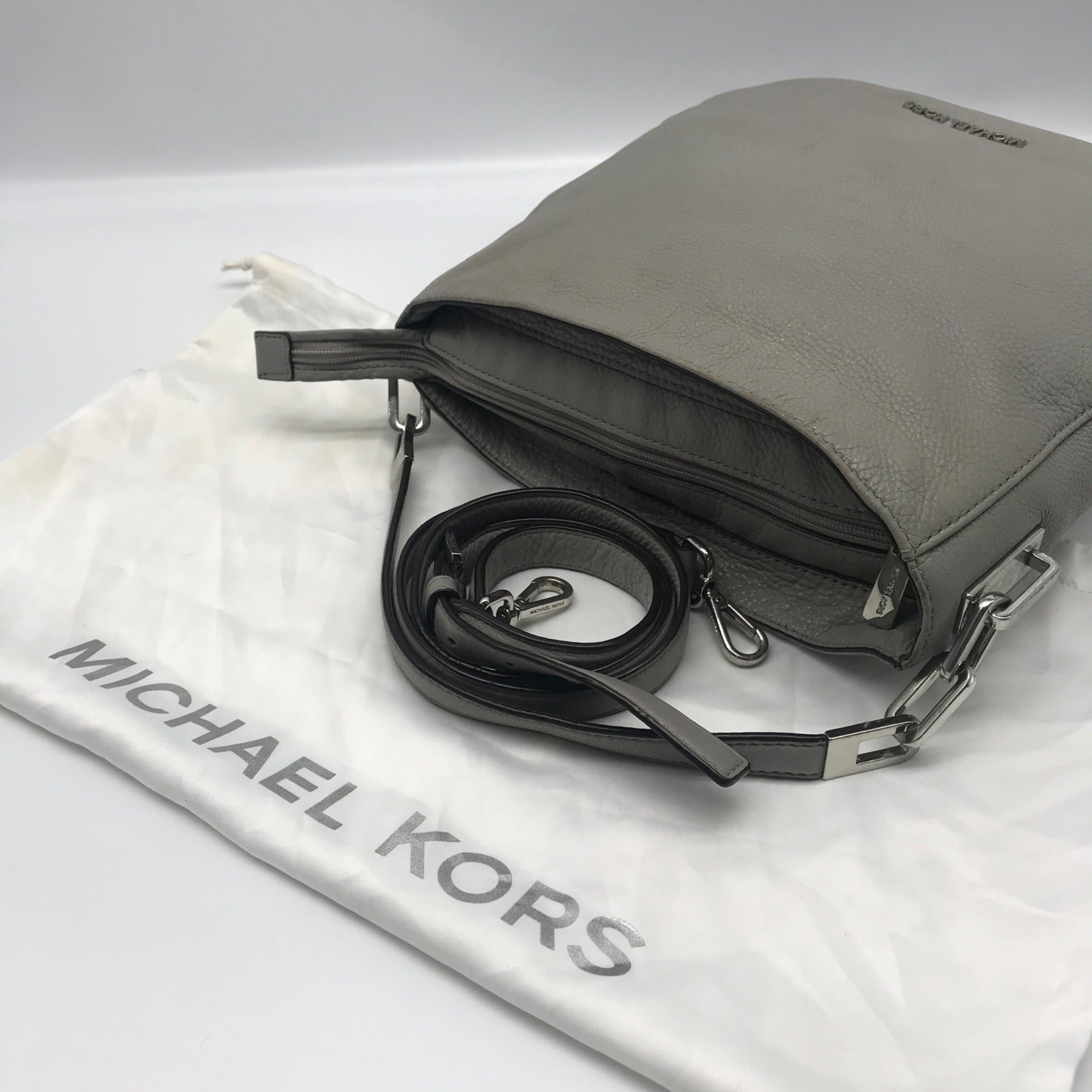 Michael Kors Grey Pebbled Leather Crossbody Hobo