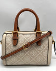 Tory Burch Beige Jacquard Monogram Logo Petite Barrel Bag