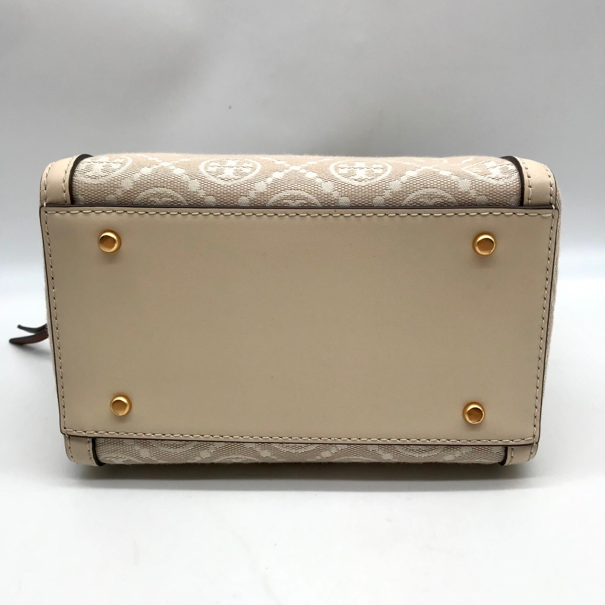 Tory Burch Beige Jacquard Monogram Logo Petite Barrel Bag