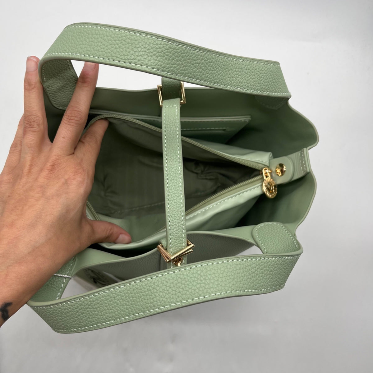 Valentino Orlandi Mint Green Pebbled Leather Bucket Bag