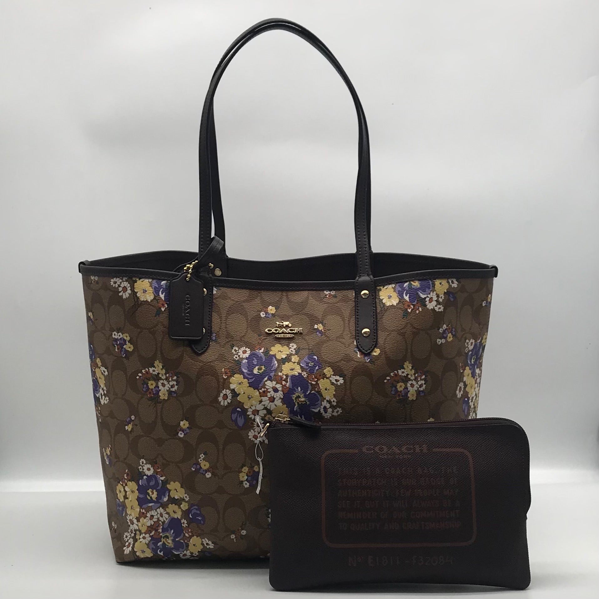 Coach Signature Reversible Medley Bouquet Print City Tote and Wristlet F32084