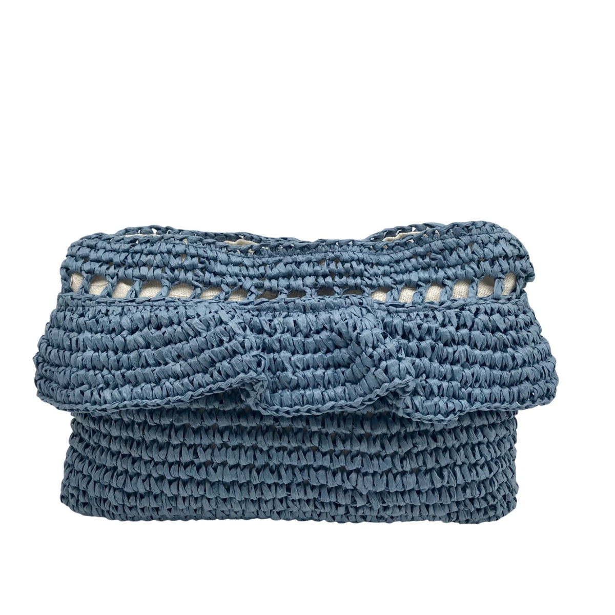 Aqua Blue Hand-Woven Straw Tote Bag
