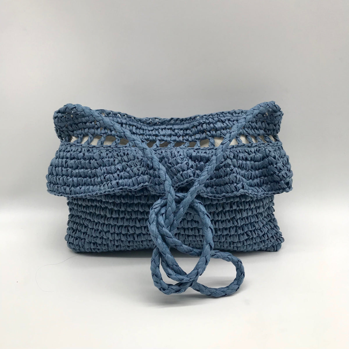 Aqua Blue Hand-Woven Straw Tote Bag