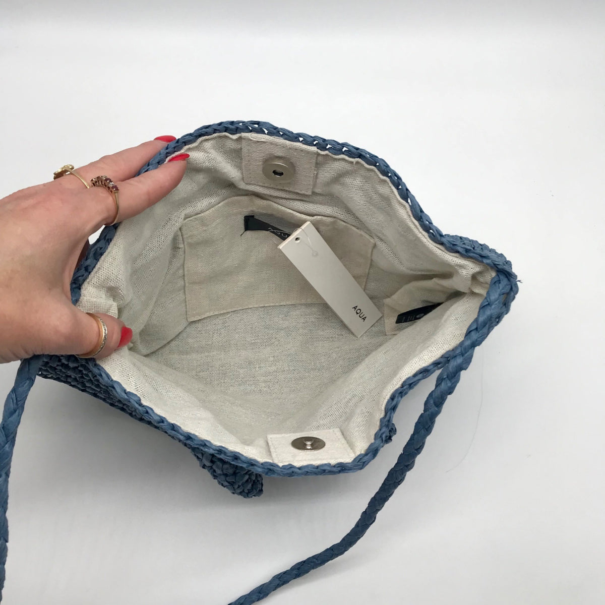 Aqua Blue Hand-Woven Straw Tote Bag