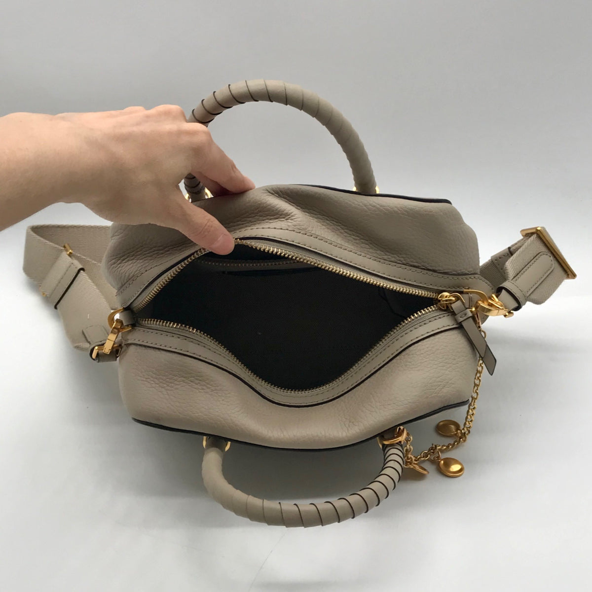 Donna Karan Chantilly Leather Taupe Medium Satchel Bag