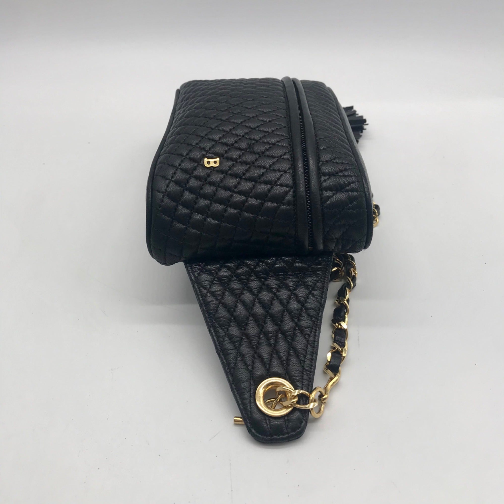 Bally Black Leather Quilted Lambskin Belt Bag
