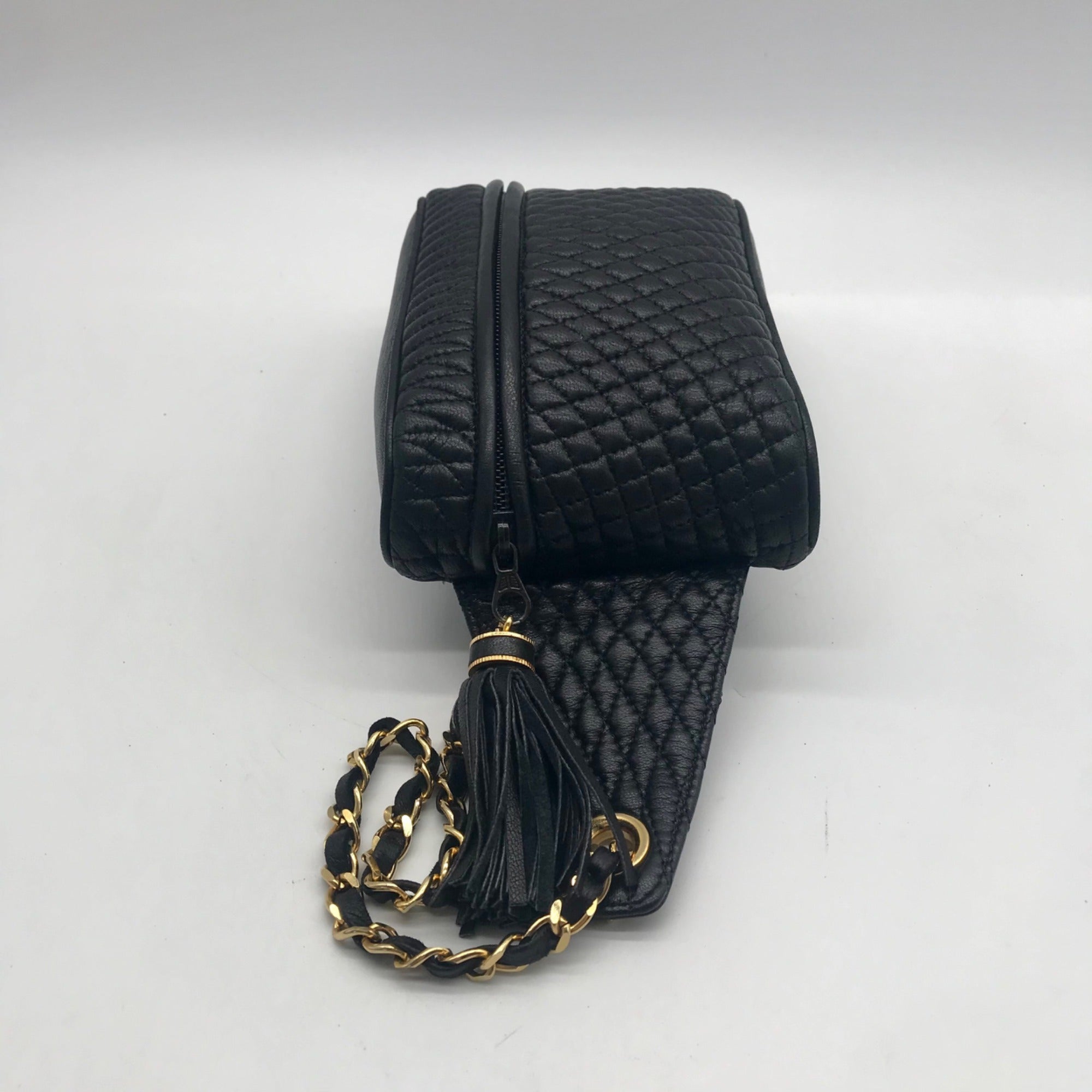 Bally Black Leather Quilted Lambskin Belt Bag