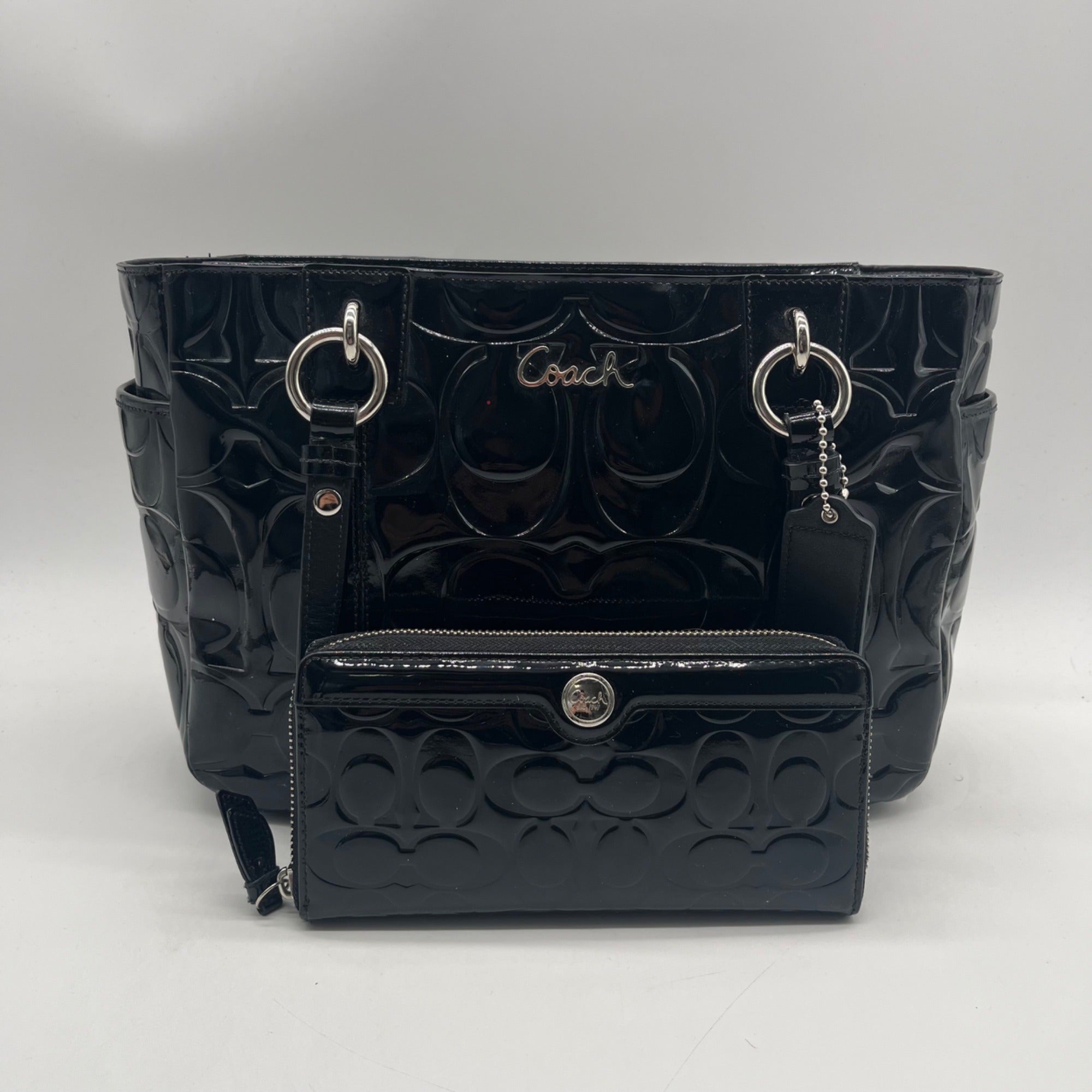 Coach Black Patent Leather Gallery Tote And Wallet-F17728