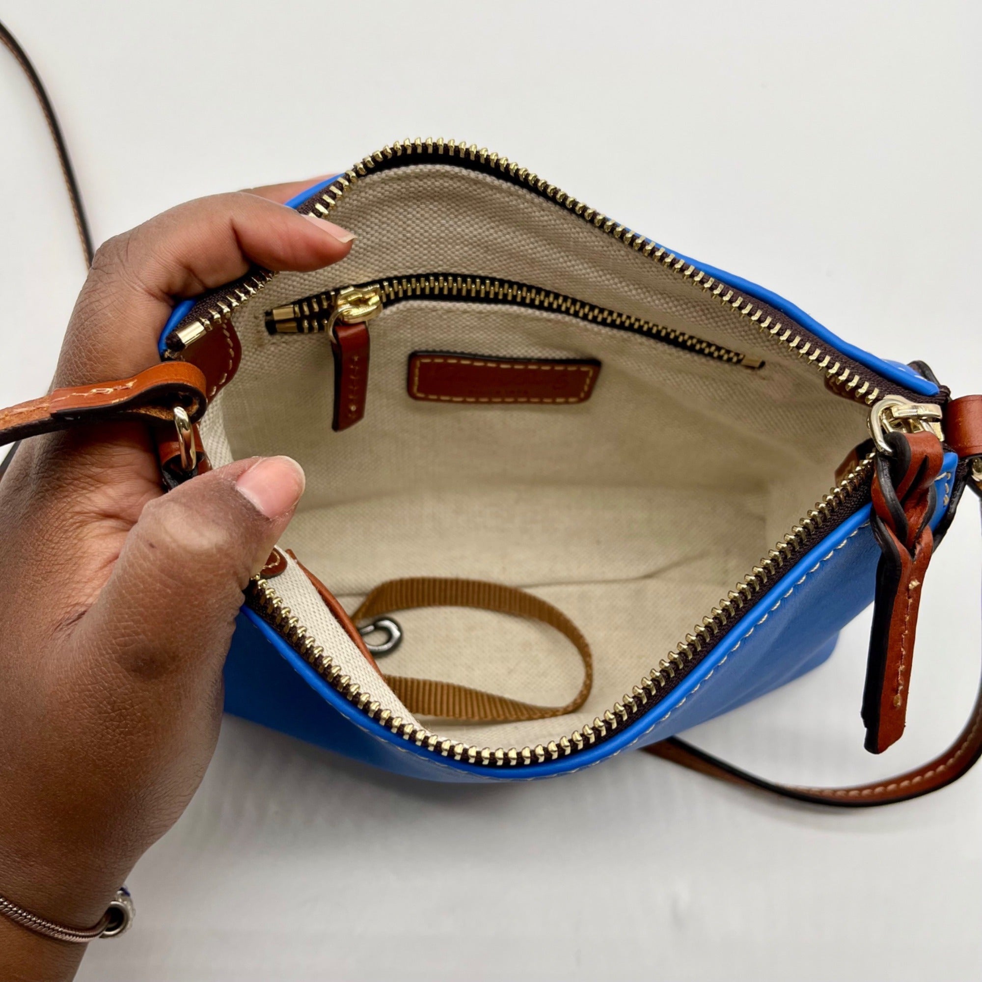 Dooney &amp; Bourke Kirby Robin Blue Smooth Leather Crossbody Bag