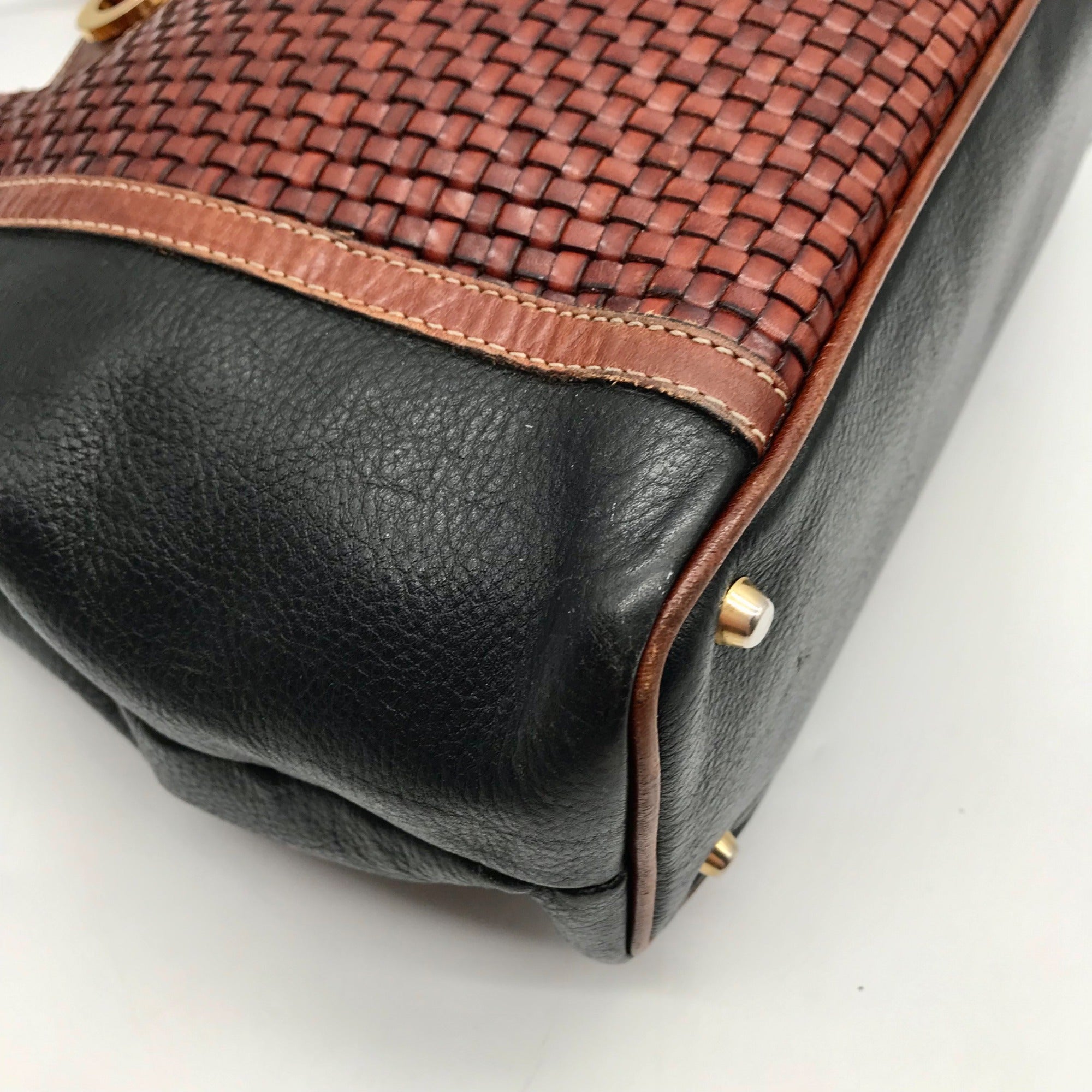 Bally Black And Brown Leather Vintage Woven Tote Bag