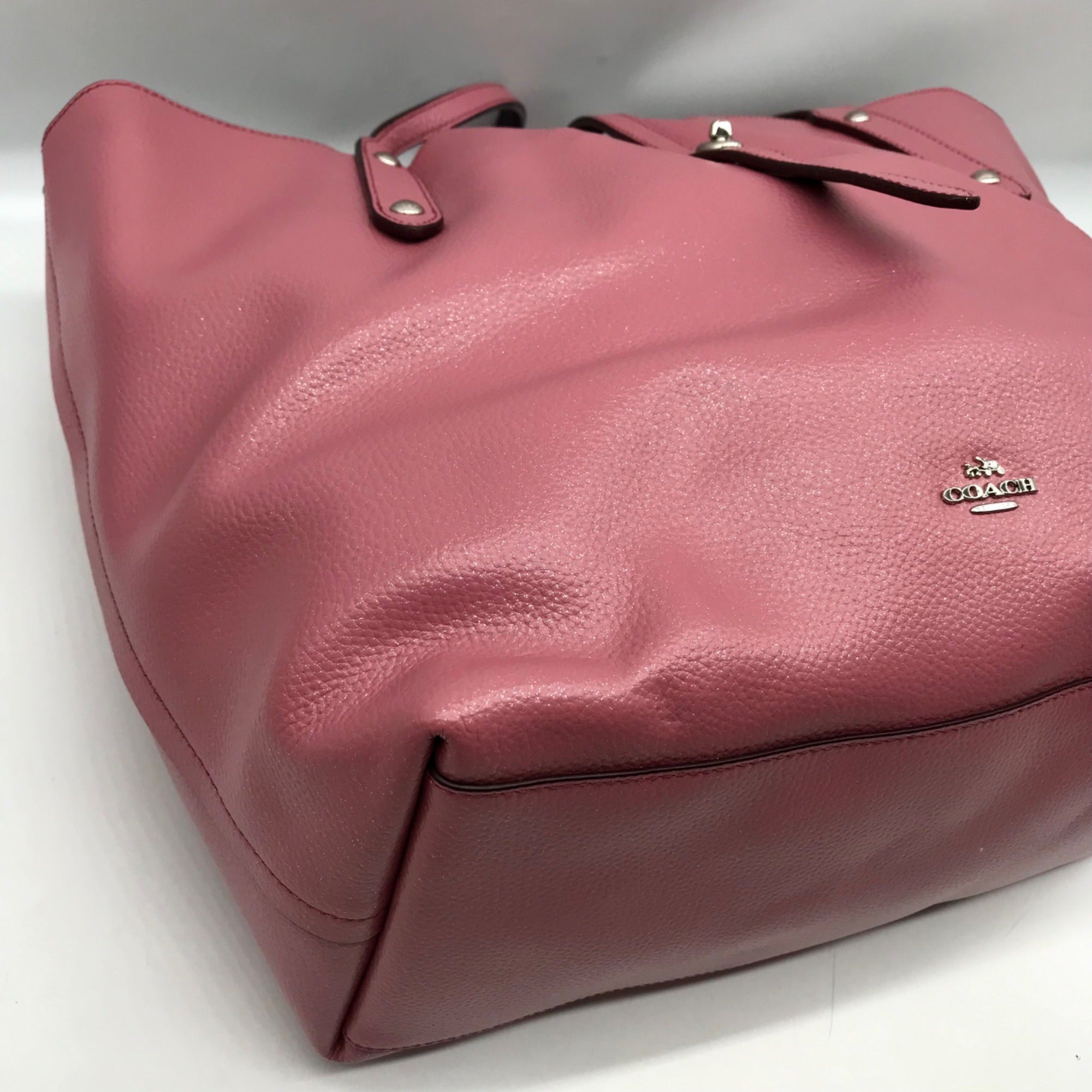 Coach Pink Glittery Polished Pebbled Leather Market Tote Bag And Wallet 12077
