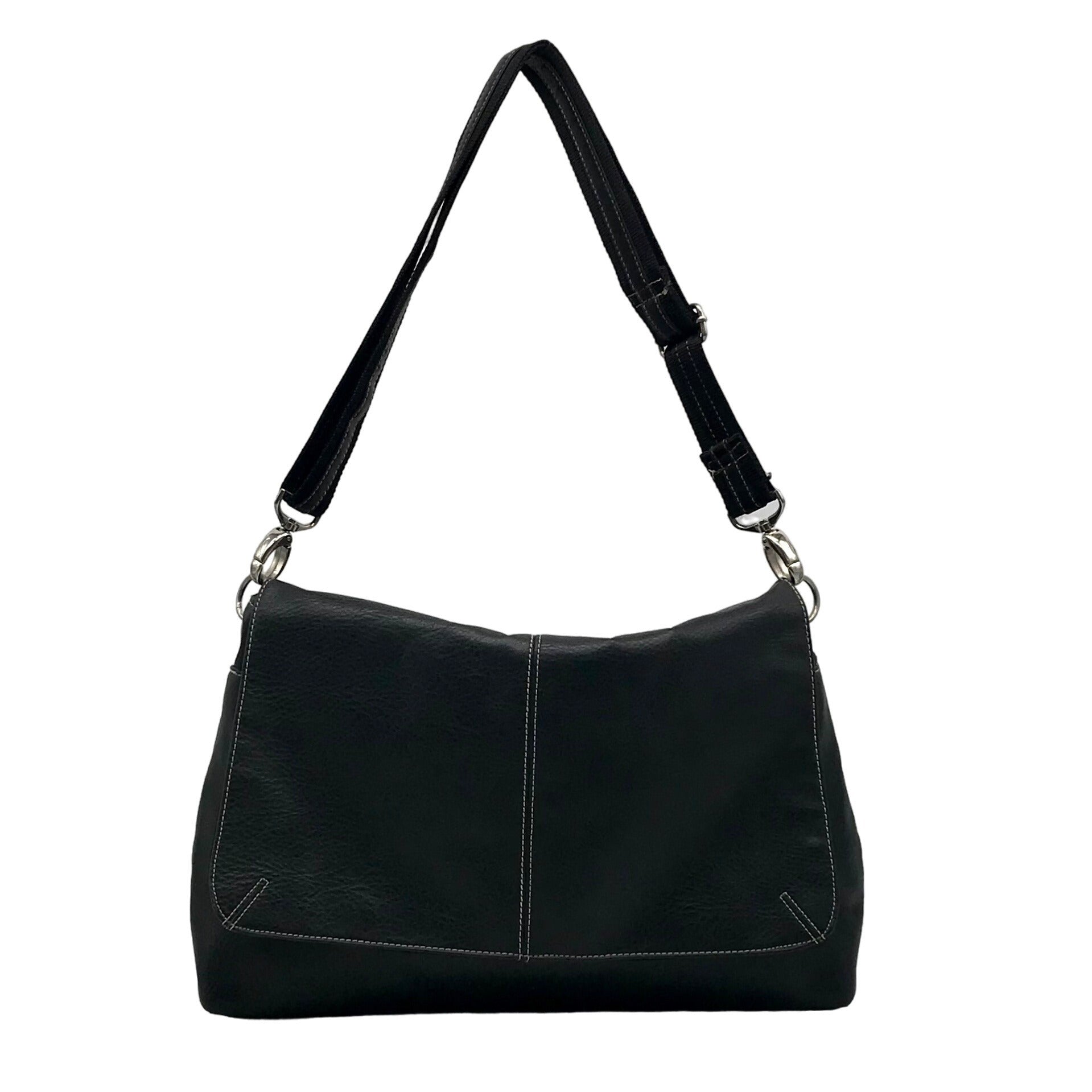 Tommy Hilfiger Black Leather Fold Over Messenger Bag