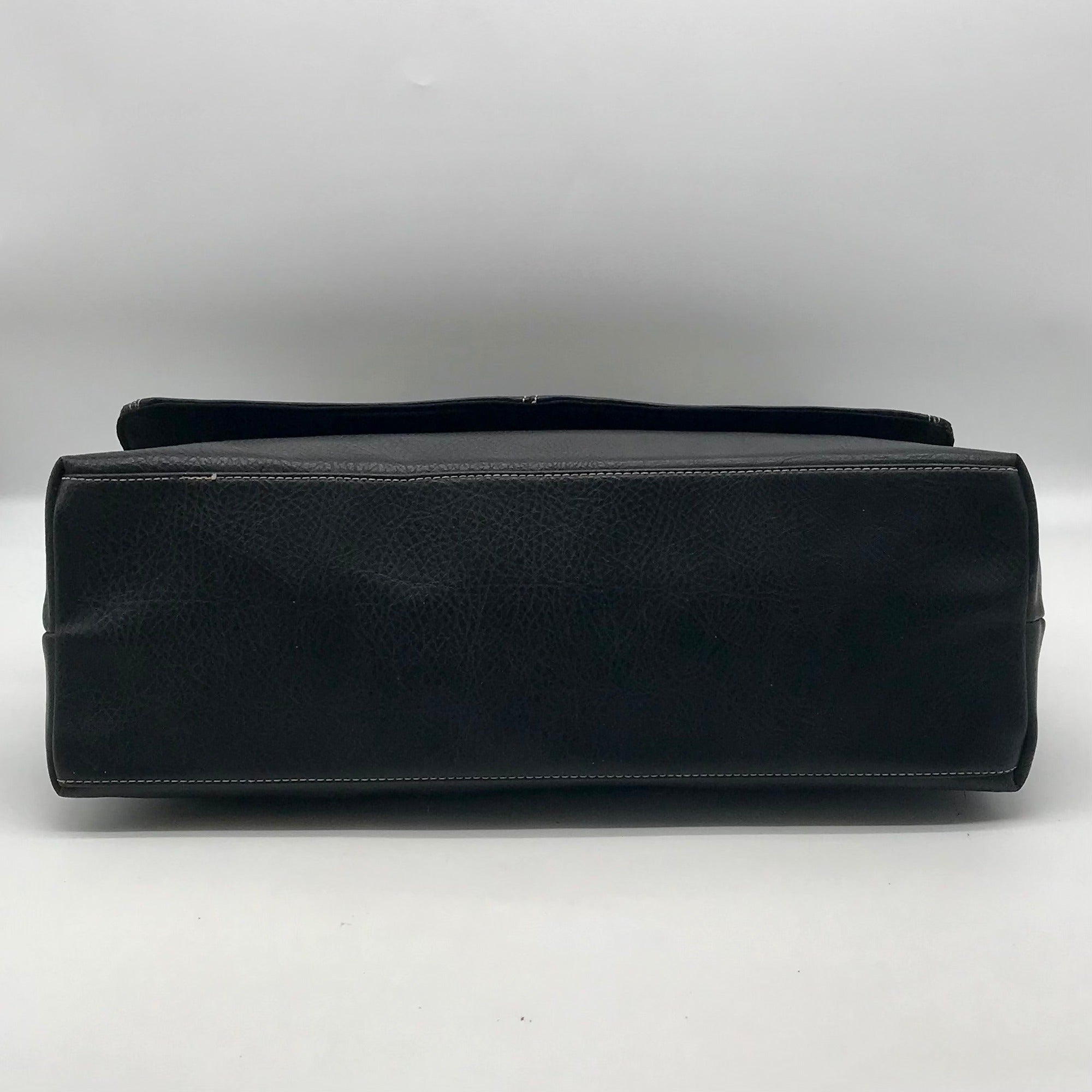 Tommy Hilfiger Black Leather Fold Over Messenger Bag