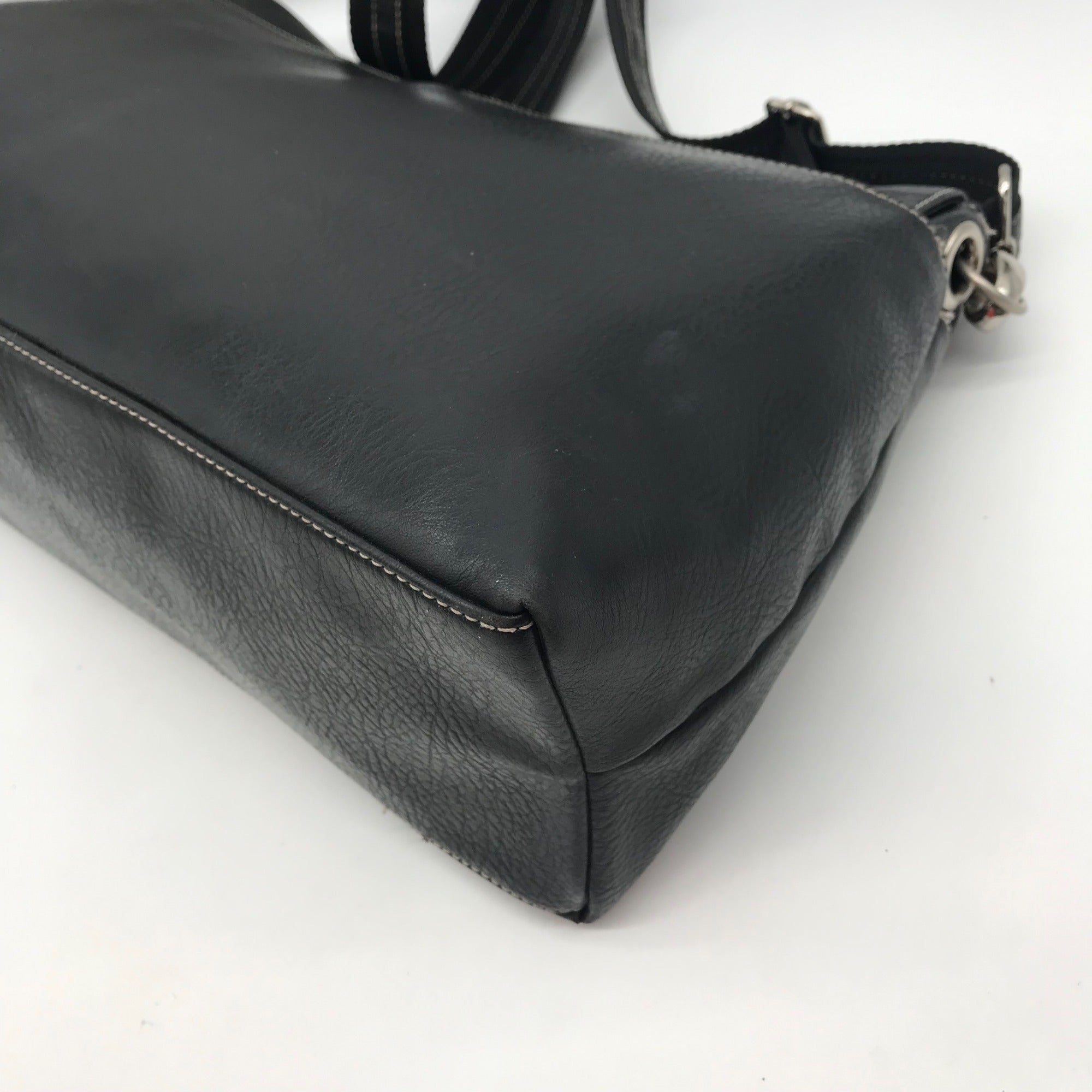 Tommy Hilfiger Black Leather Fold Over Messenger Bag