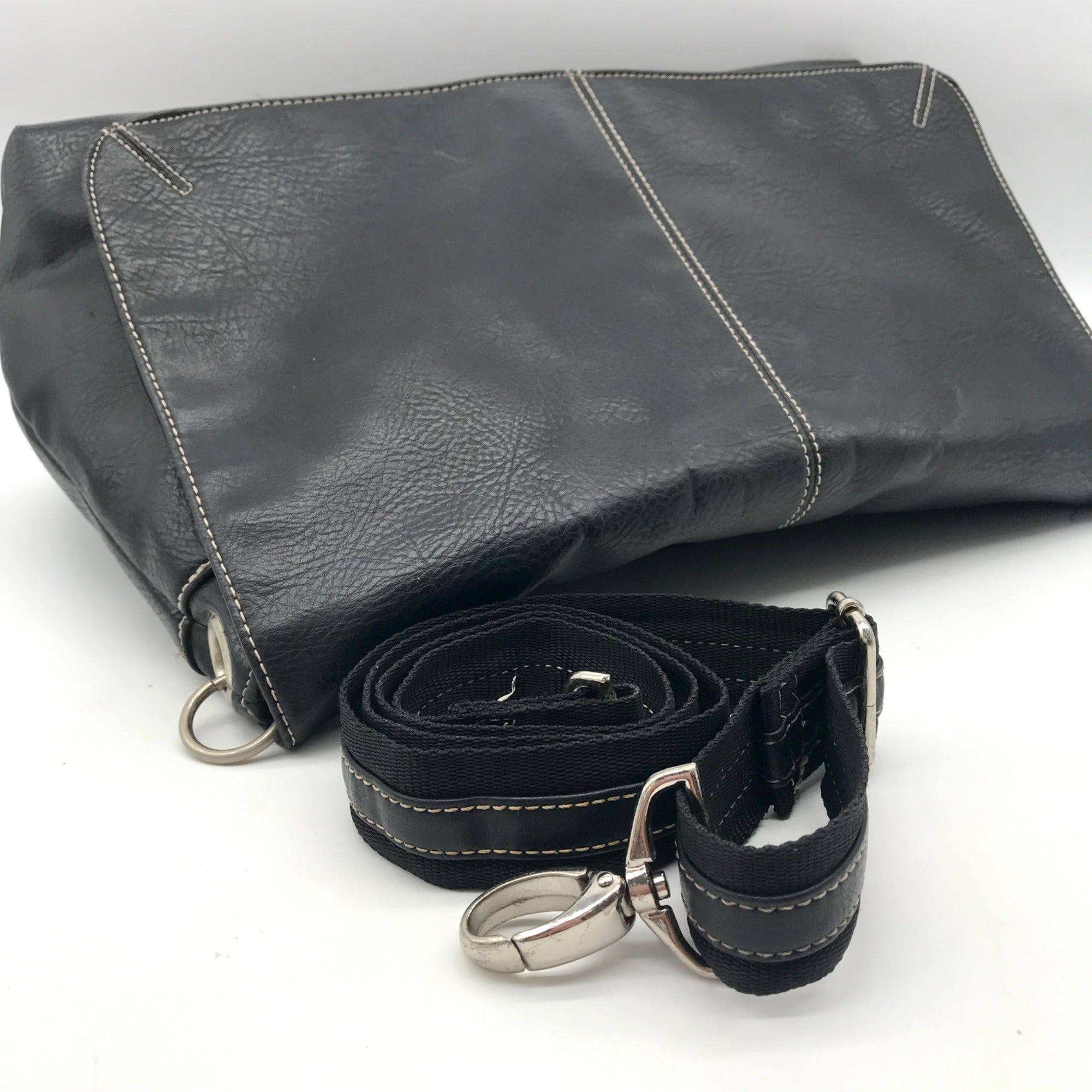 Tommy Hilfiger Black Leather Fold Over Messenger Bag