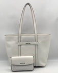 Michael Kors White Pebbled Leather Jest Set Large 2-in-1 Tote Bag and Mini Purse