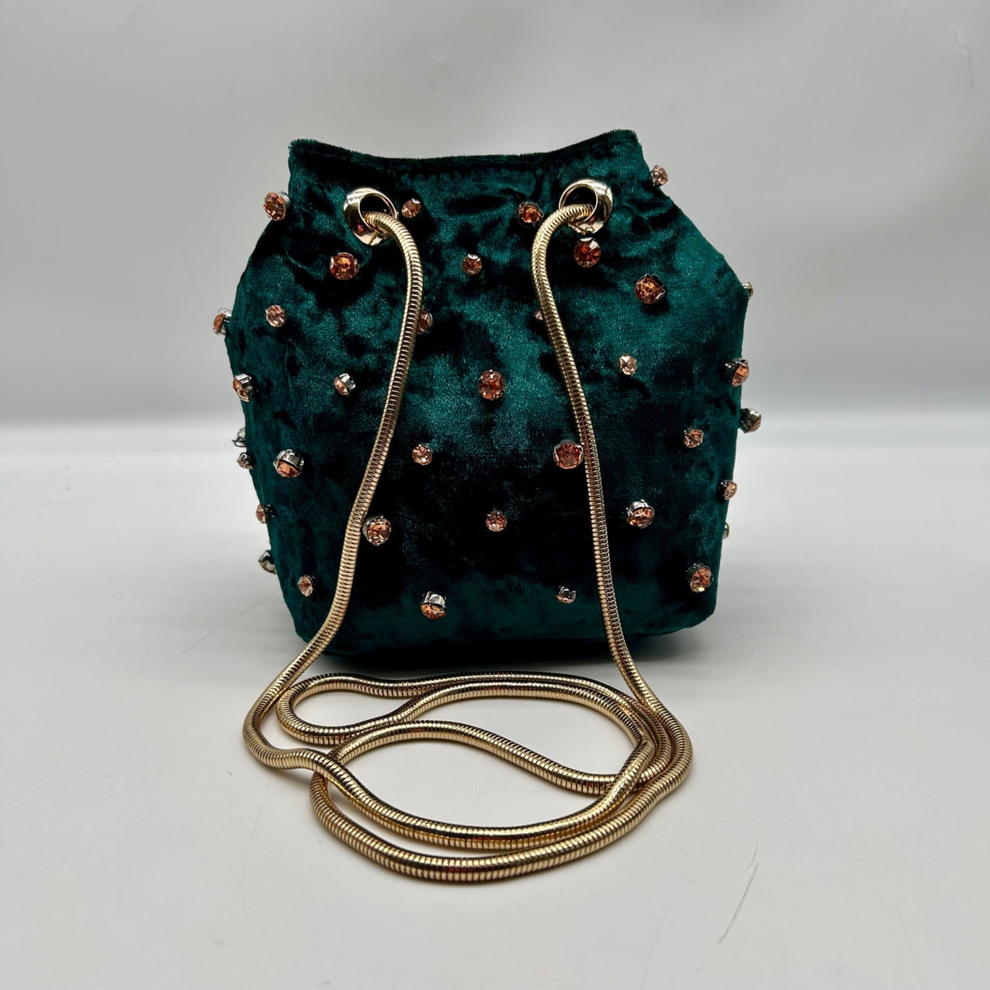 Madison West Green Velvet Party Bucket Bag
