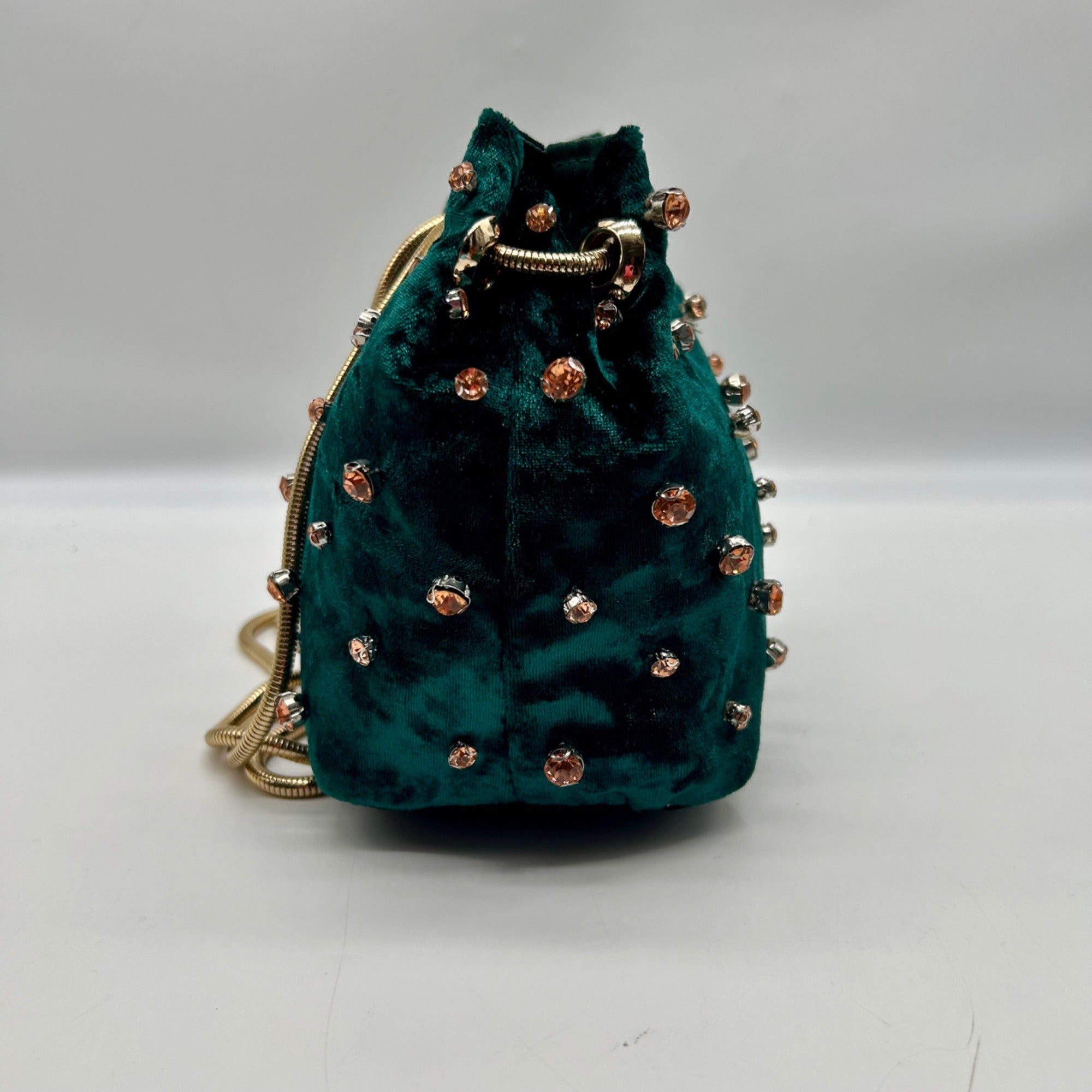 Madison West Green Velvet Party Bucket Bag