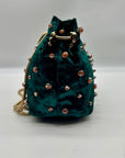 Madison West Green Velvet Party Bucket Bag