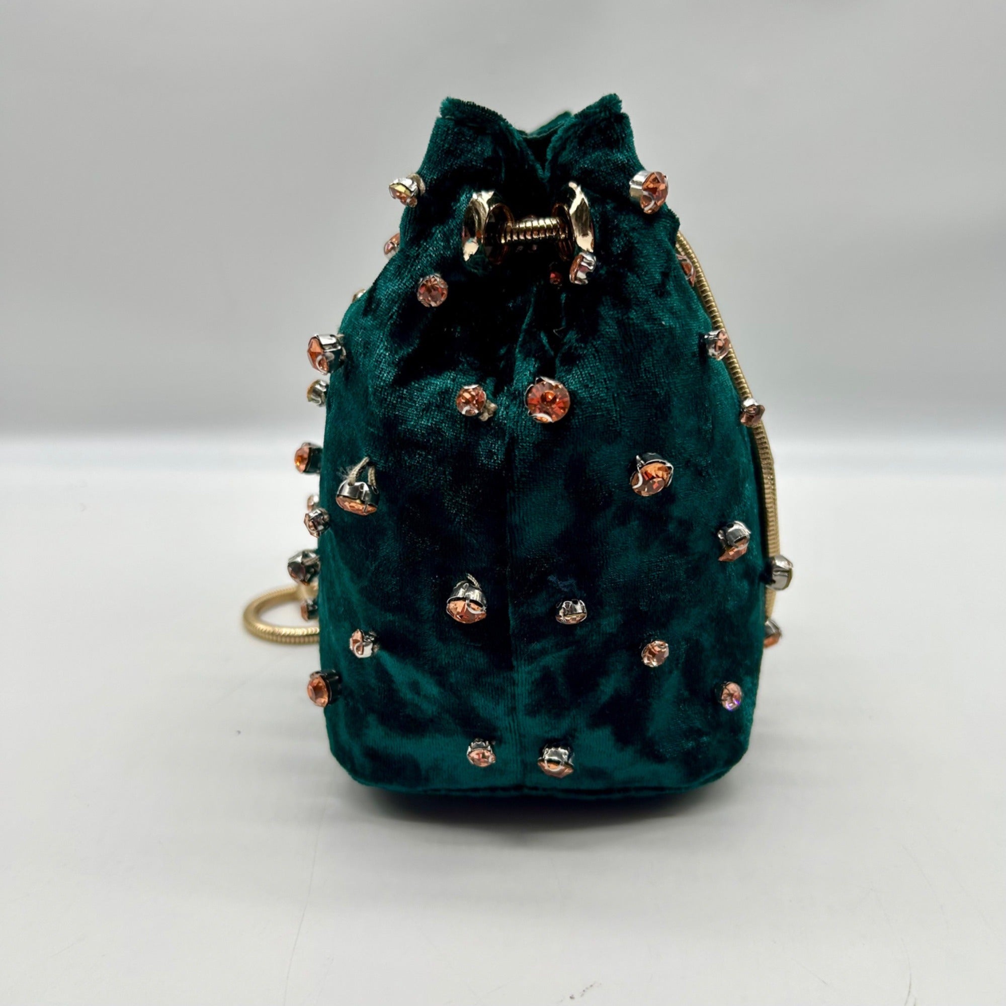Madison West Green Velvet Party Bucket Bag