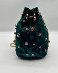 Madison West Green Velvet Party Bucket Bag
