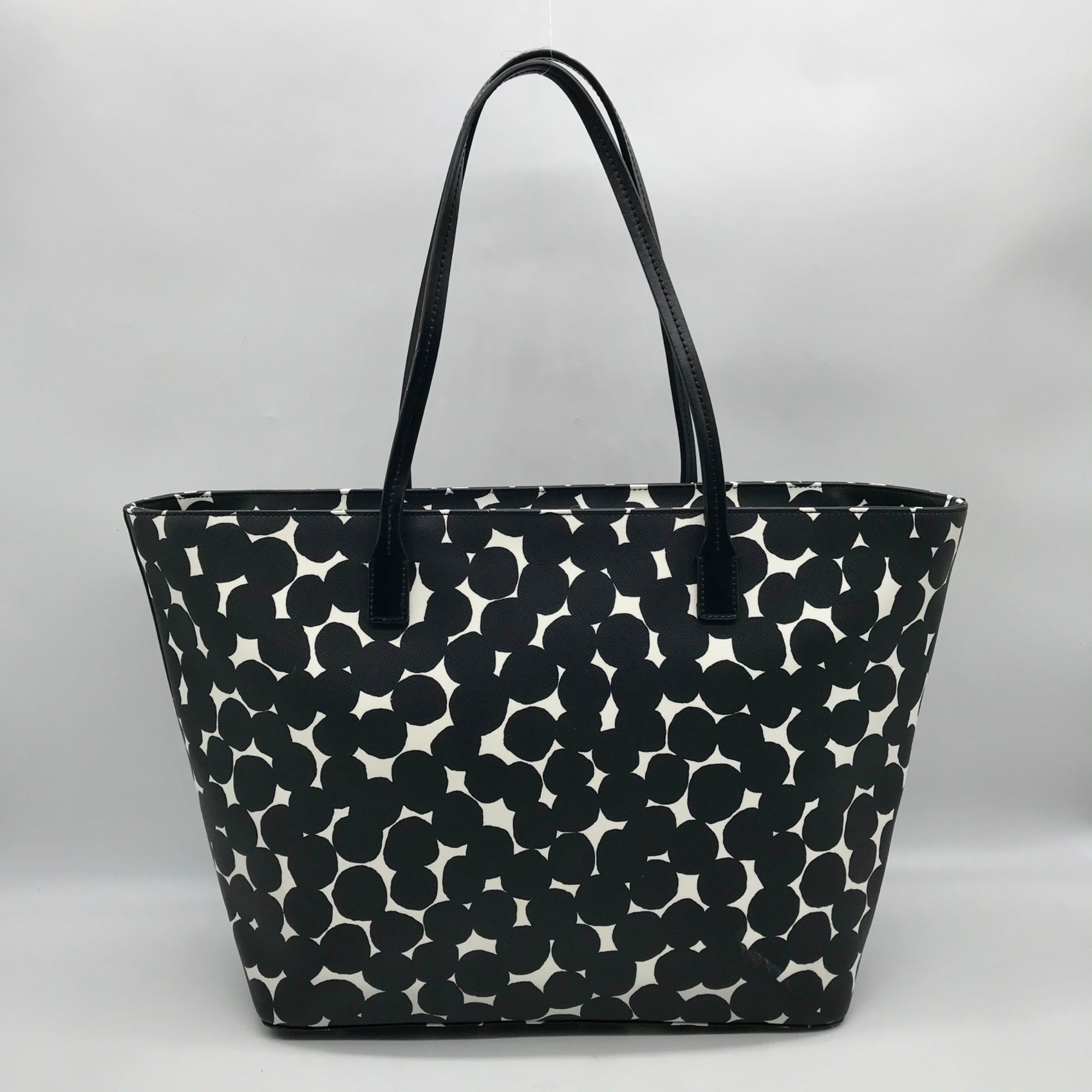 Kate Spade Black And White Leather Splodge Dot Margareta Shore Street Tote Bag