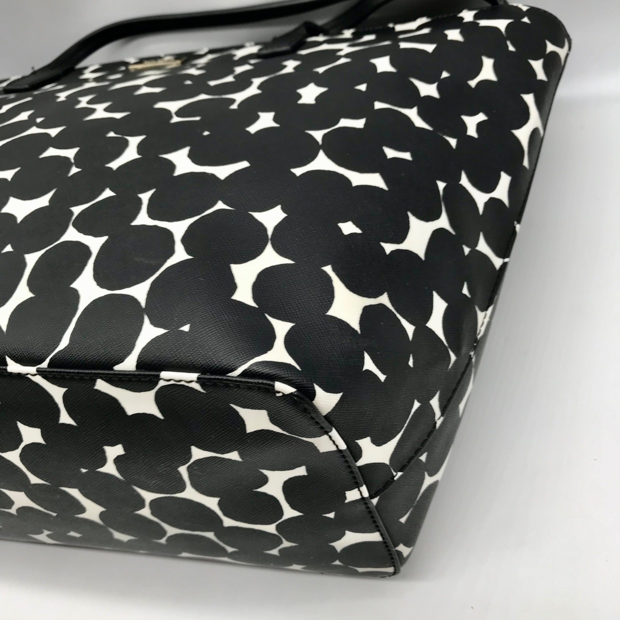 Kate Spade Black And White Leather Splodge Dot Margareta Shore Street Tote Bag