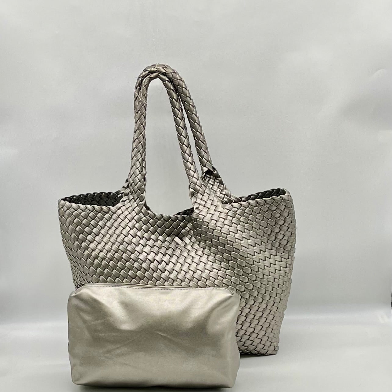 Unbranded Grey Woven Faux Leather Tote Bag