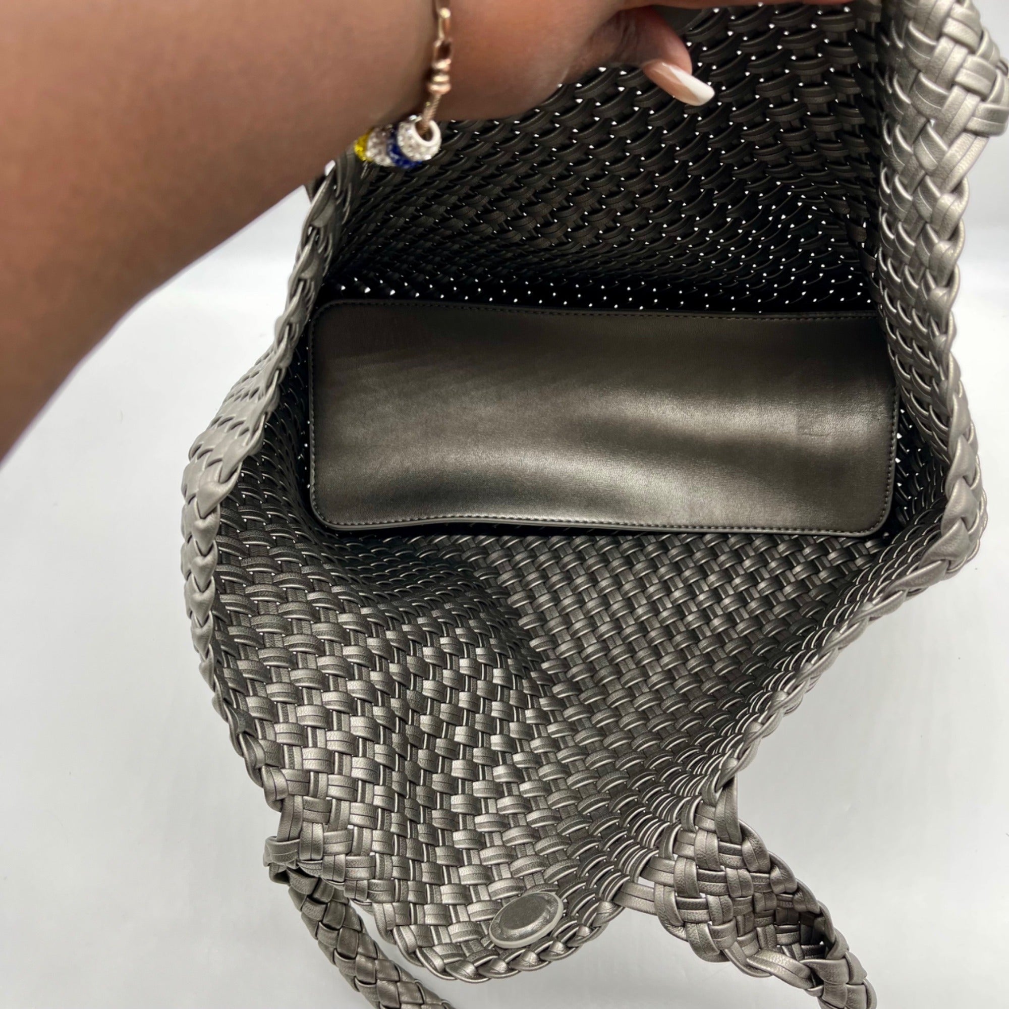 Unbranded Grey Woven Faux Leather Tote Bag