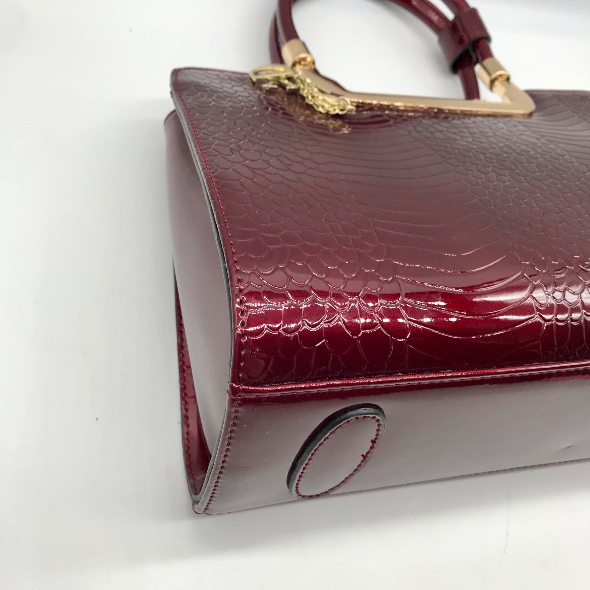The Danbury Mint Burgundy Snake Embossed Leather Satchel Bag
