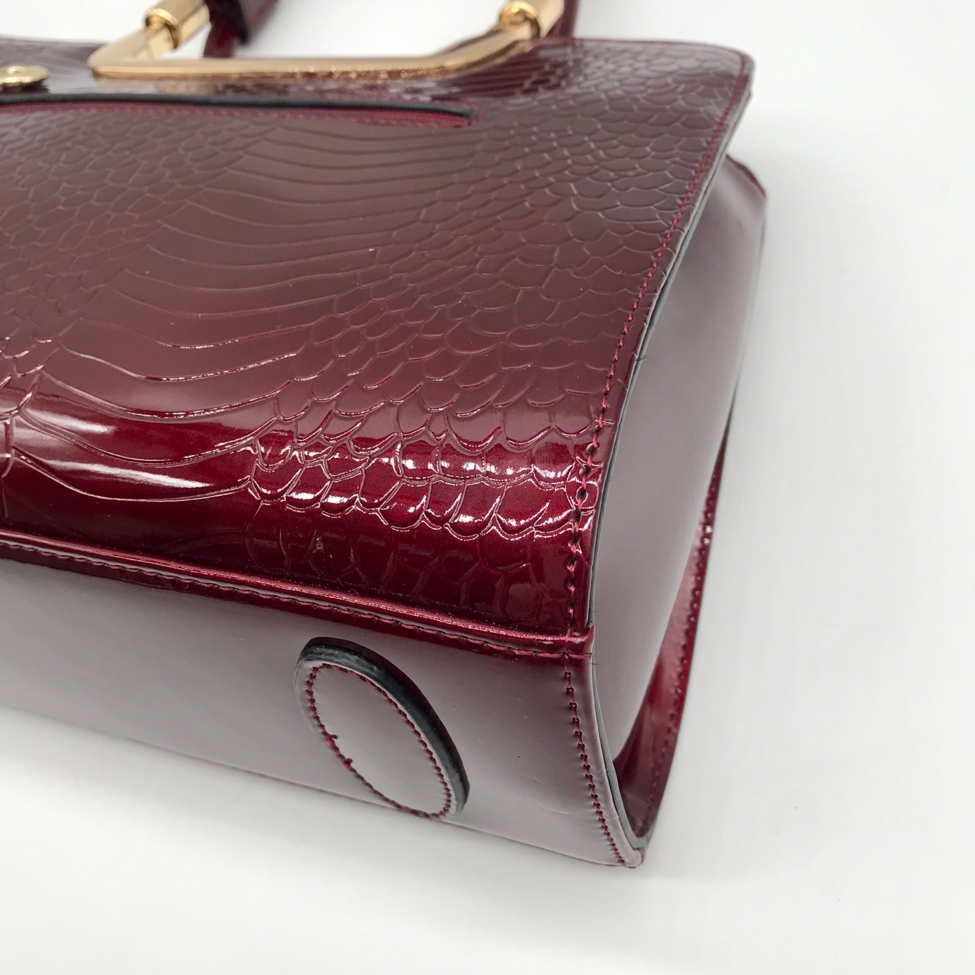 The Danbury Mint Burgundy Snake Embossed Leather Satchel Bag