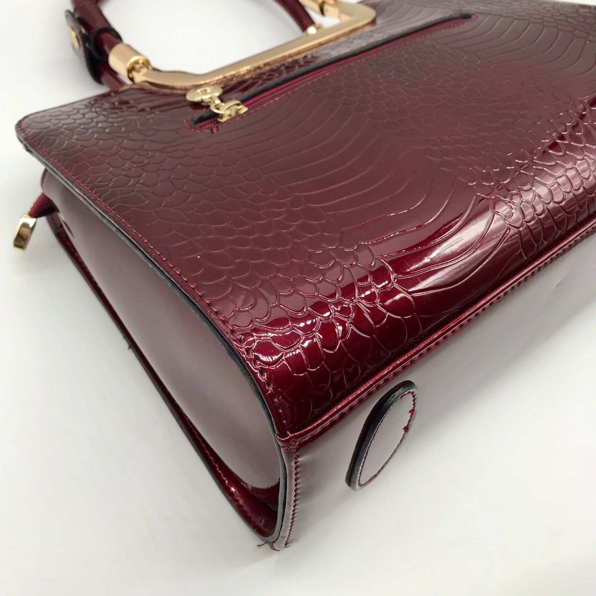 The Danbury Mint Burgundy Snake Embossed Leather Satchel Bag