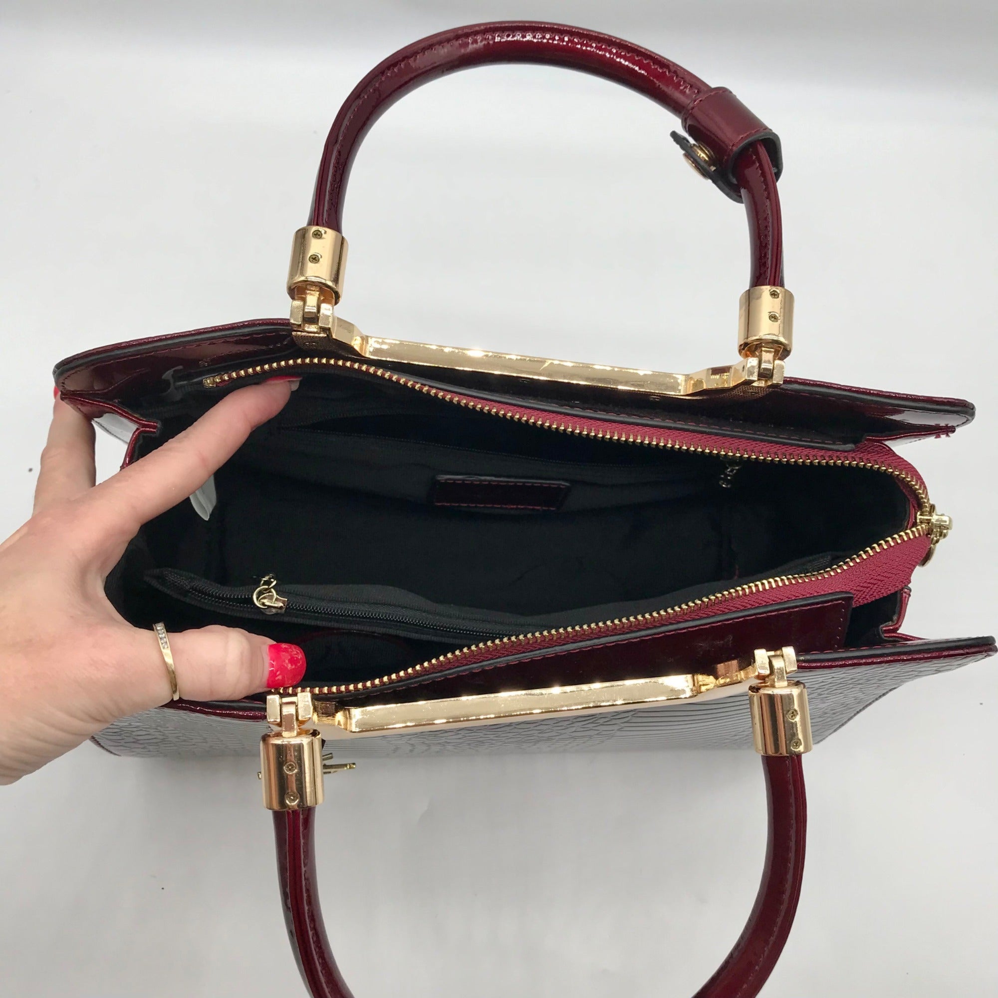 The Danbury Mint Burgundy Snake Embossed Leather Satchel Bag