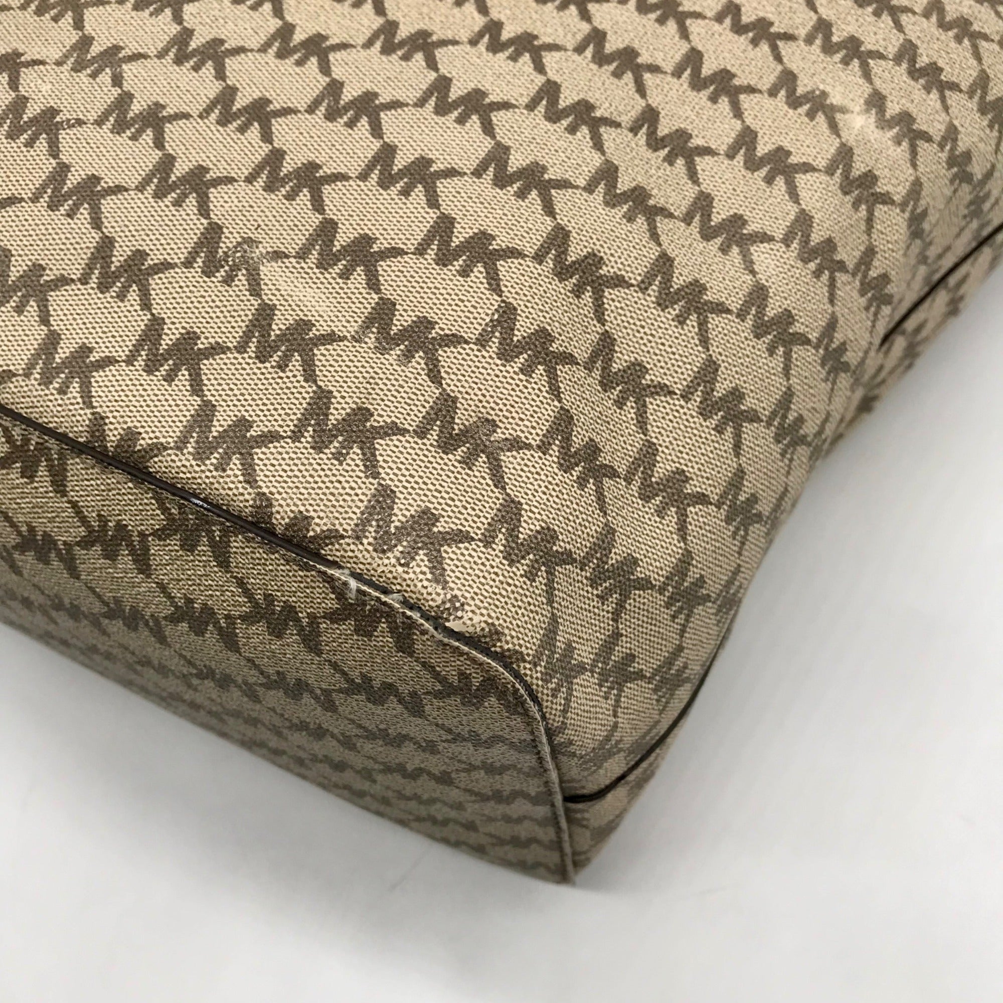 Michael Kors Beige Canvas And Red Leather Trim Monogram Tote Bag