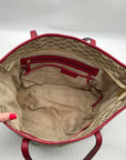 Michael Kors Beige Canvas And Red Leather Trim Monogram Tote Bag