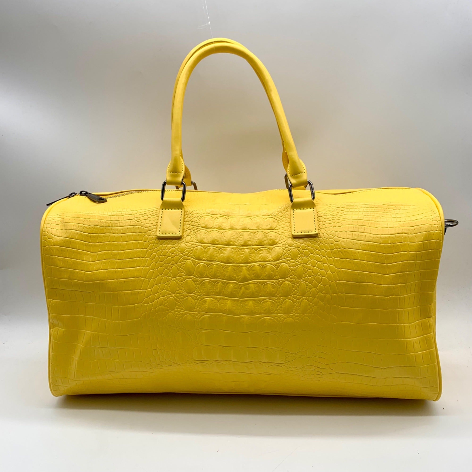 Privata Yellow Croc-Embossed Faux Leather Large Duffel Bag
